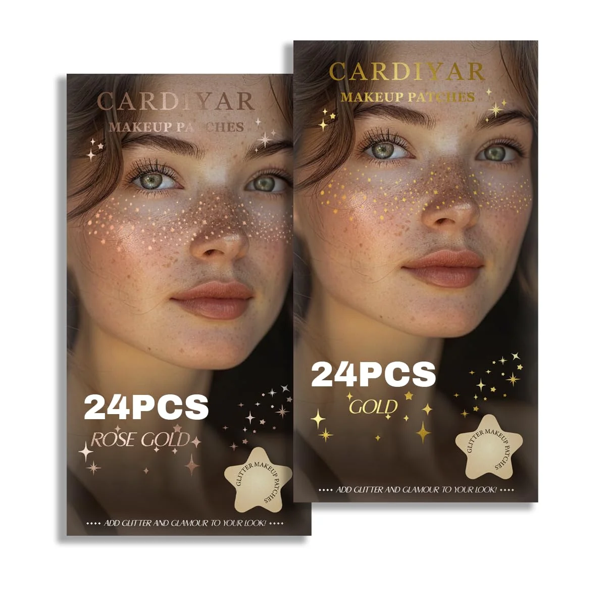 Detailed Glitter Freckles 24PCS Glitter Freckles Face Tattoo Sparkle Freckles for Women Waterproof Gold Temporary Face Tattoos Glitter Glow Up Patches User-Friendly