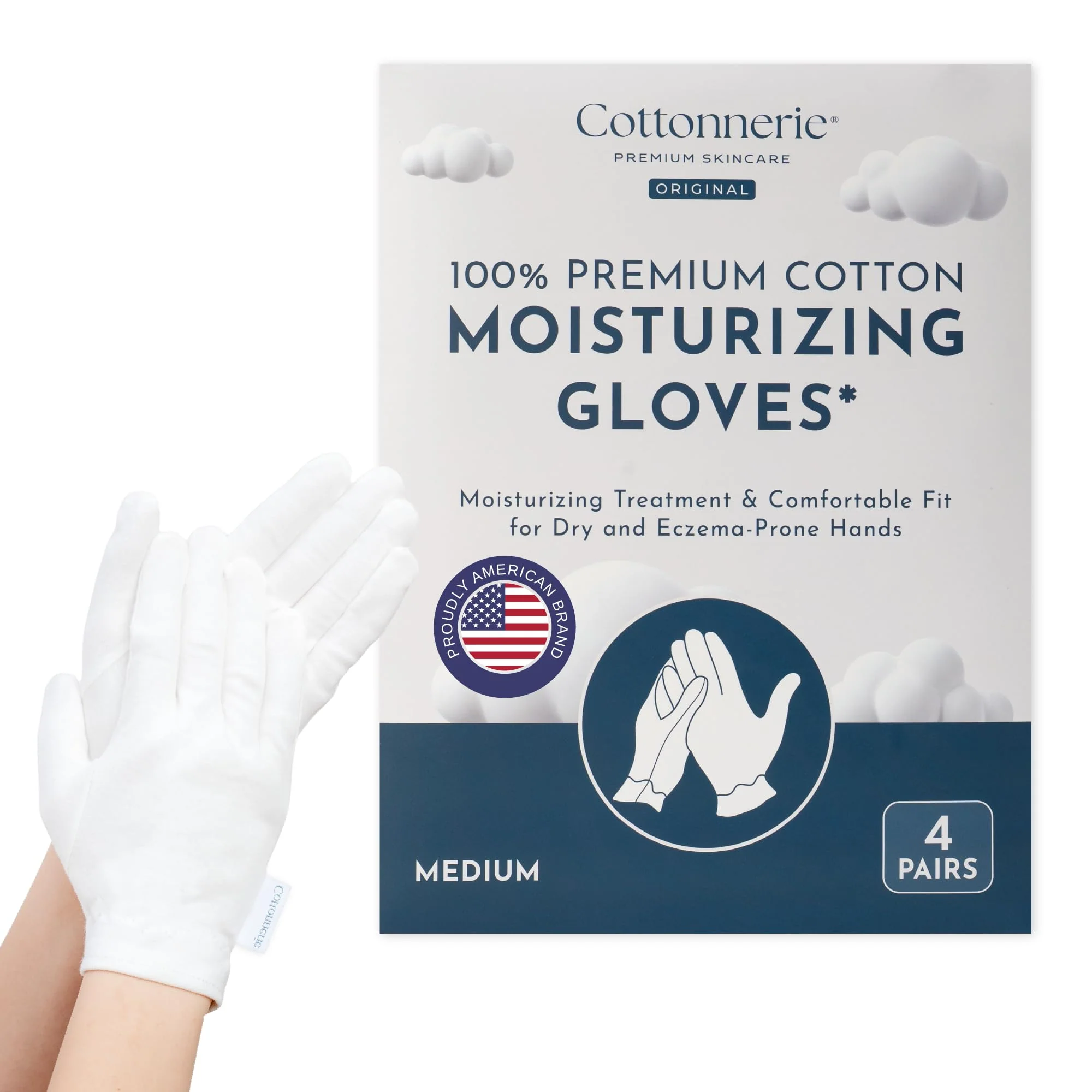 Clean 4 Pairs Cottonnerie Cotton Gloves for Dry Hands Sleeping Moisturizing Gloves Overnight Hand Moisturizer Gloves Moisture Gloves for Dry Long-Lasting