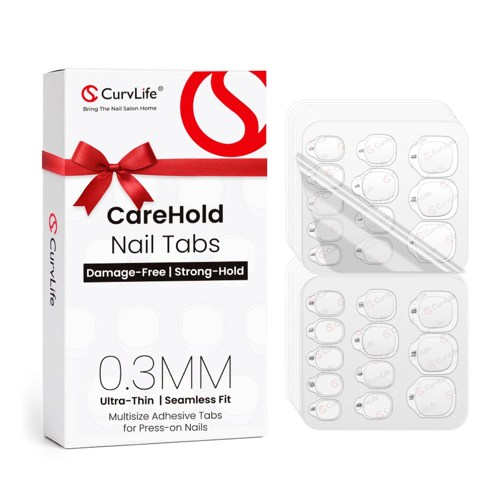 Soft Curvlife CareHold Strong Hold Nail Adhesive Tabs for Valentine Press On Nails - 10 Sheets 240pcs 12 Sizes 0.3mm Ultra Thin Waterproof Breathable Nail Superior