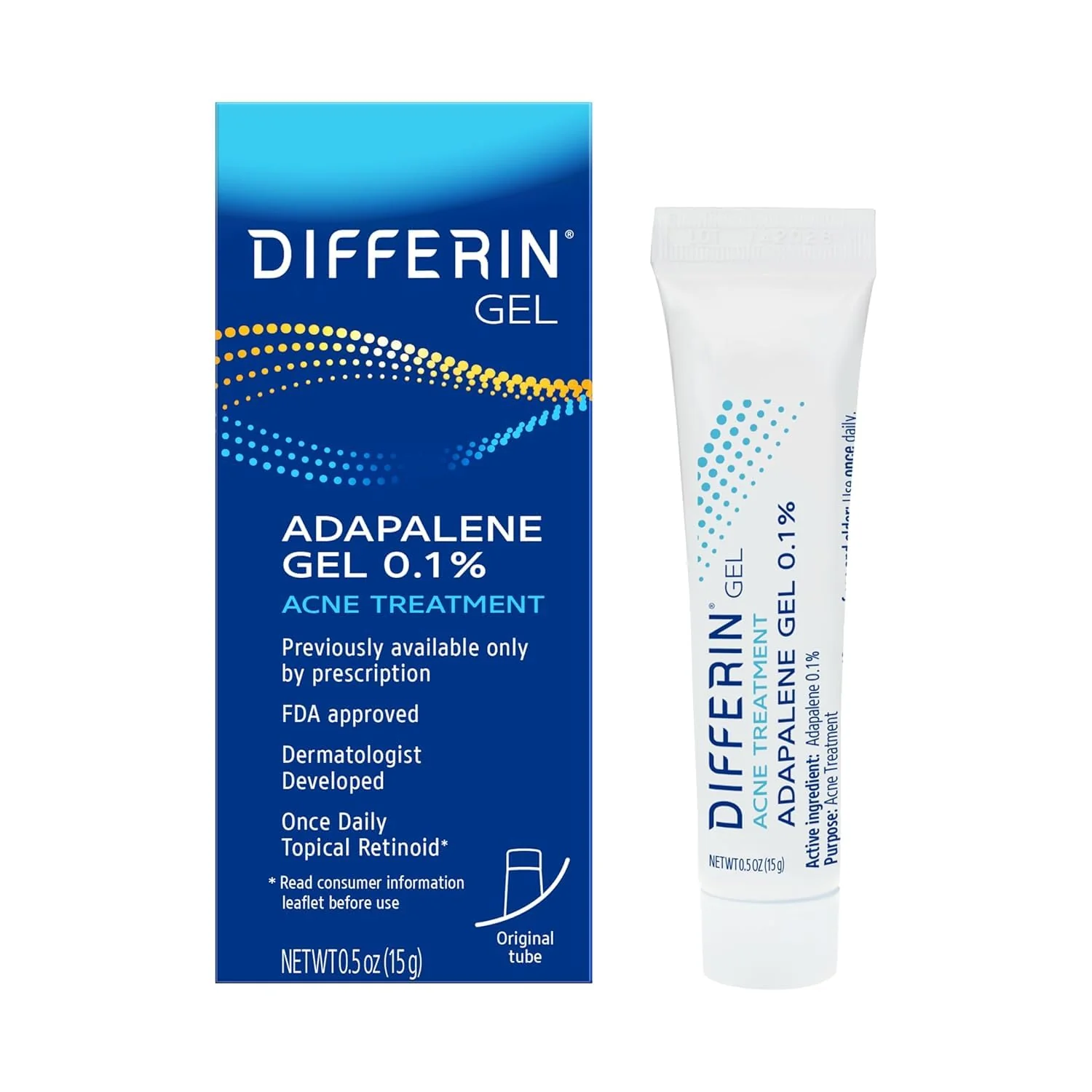 Green Differin Acne Treatment Gel 30 Day Supply Retinoid Treatment for Face with 0.1 Adapalene Gentle Skin Care for Acne Prone Sensitive Skin 15g Tube Durable