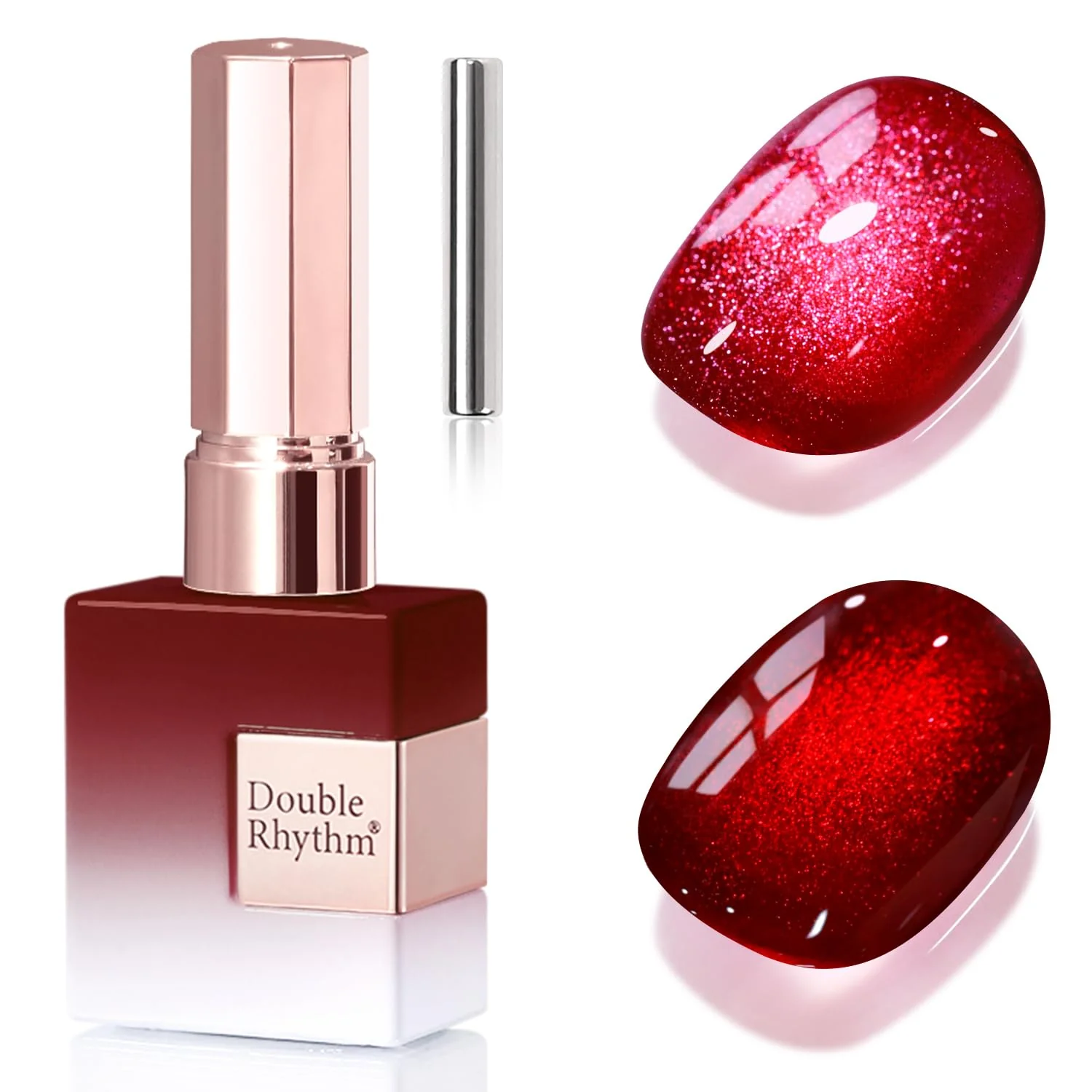 Trendy Double Rhythm 15ML Ice Glass Cat Eye Gel Polish with Magnet Holographic Glitter Shimmer Translucent Sheer Color Salon Soak Off Magnetic Nail at Home Expertly Made
