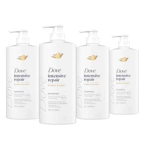 Organic Dove Shampoo 4 Pack Intensive Repair for Damaged Hair with Bio-Protein Care Technology and Amino Serum 28 Fl Oz Original Design