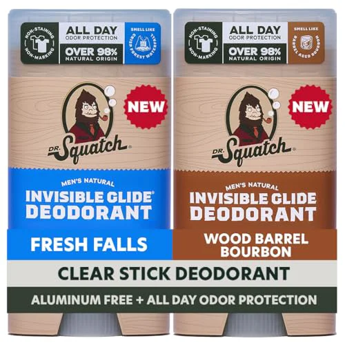 Professional Dr. Squatch Invisible Glide Natural Men s Deodorant - Smooth Glide No Stains - Aluminum Deodorant Men - Safe for Sensitive Skin - Fresh Falls World-Class