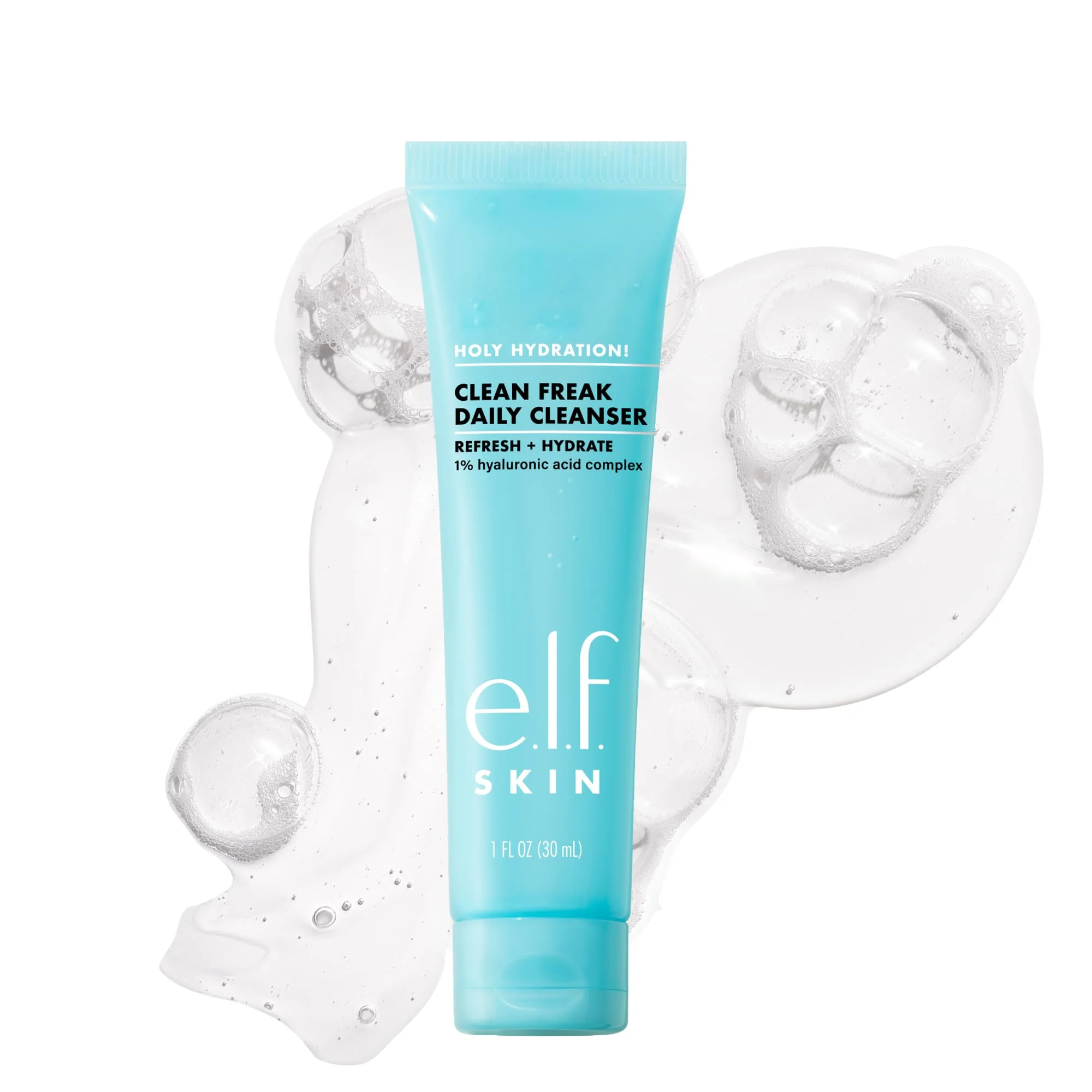 Soft e.l.f. SKIN Holy Hydration Clean Freak Daily Cleanser Mini Gentle Hydrating Face Cleanser Made With Hyaluronic Acid Vegan Cruelty- 1 fl oz Consistent