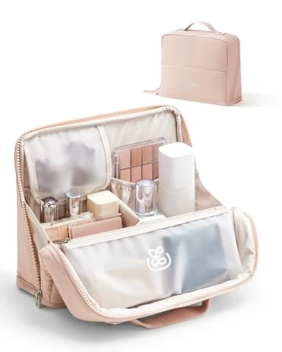 Effective EACHY Standing Makeup Bag - Large Waterproof Cosmetic Bag Toiletry Bag Organizer with Phone Holder Detachable Dividers Wipe-Clean Brush Pouch Advanced