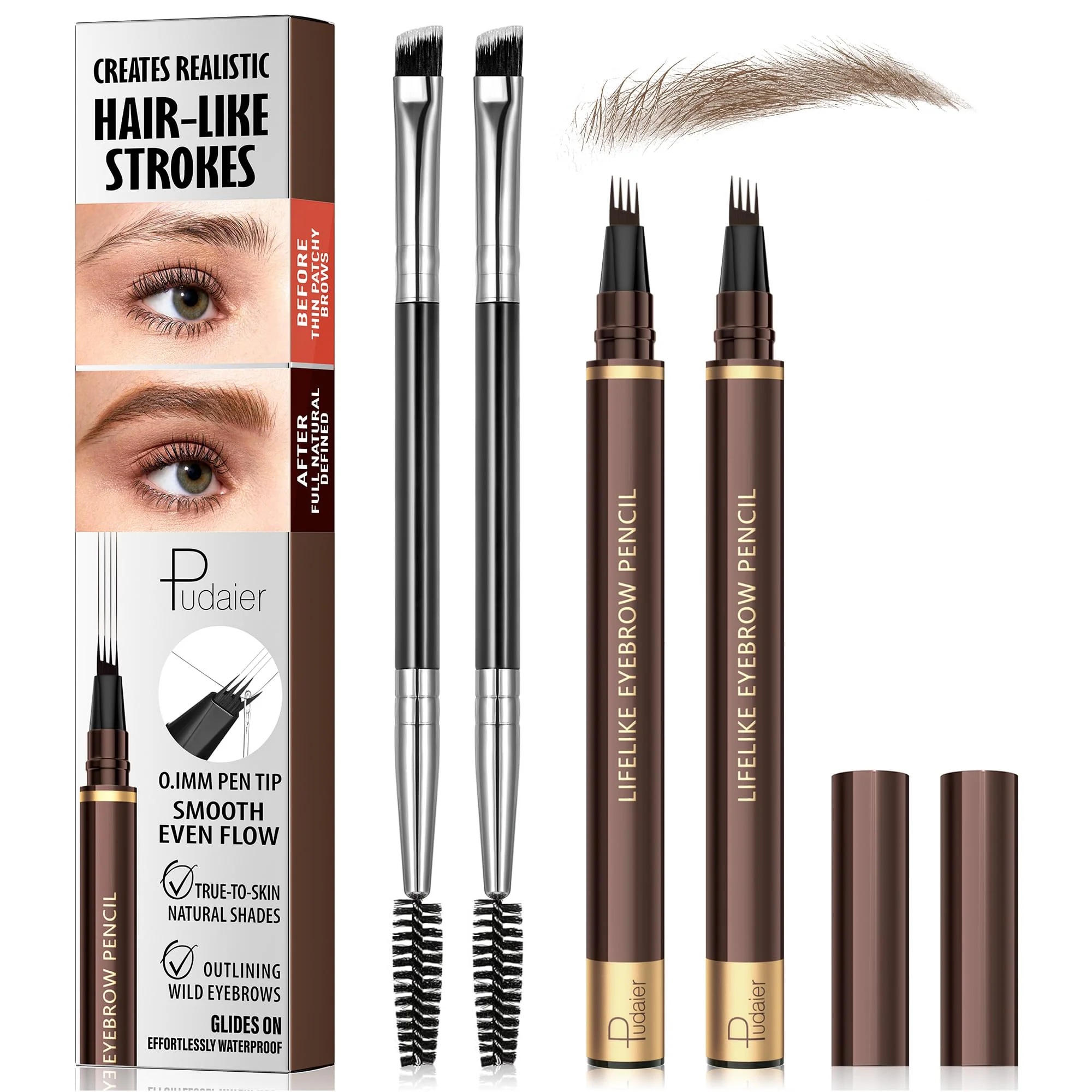 Responsible 2 Pack 4-Tip Microblading Eyebrow Pen with 2 Brow Brushes Waterproof Vegan Formula Eyebrow Pencils for Women to Effortlessly Create Natural Hair-Like Safe