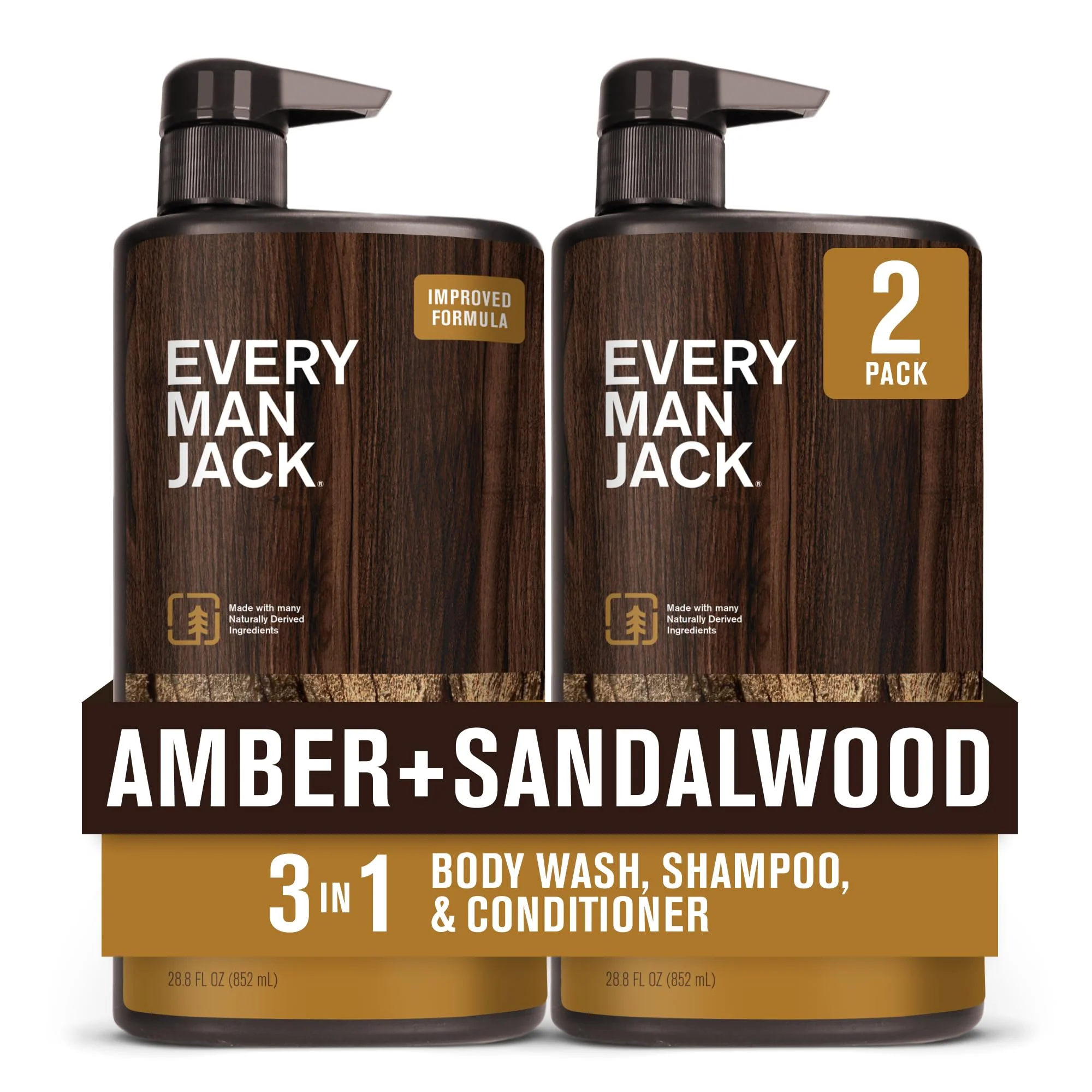 Secure Every Man Jack Amber Sandalwood Hydrating Mens 3-in-1 All Over Wash for All Skin and Hair Types - Body Wash Shampoo and Conditioner with Naturally World-Class