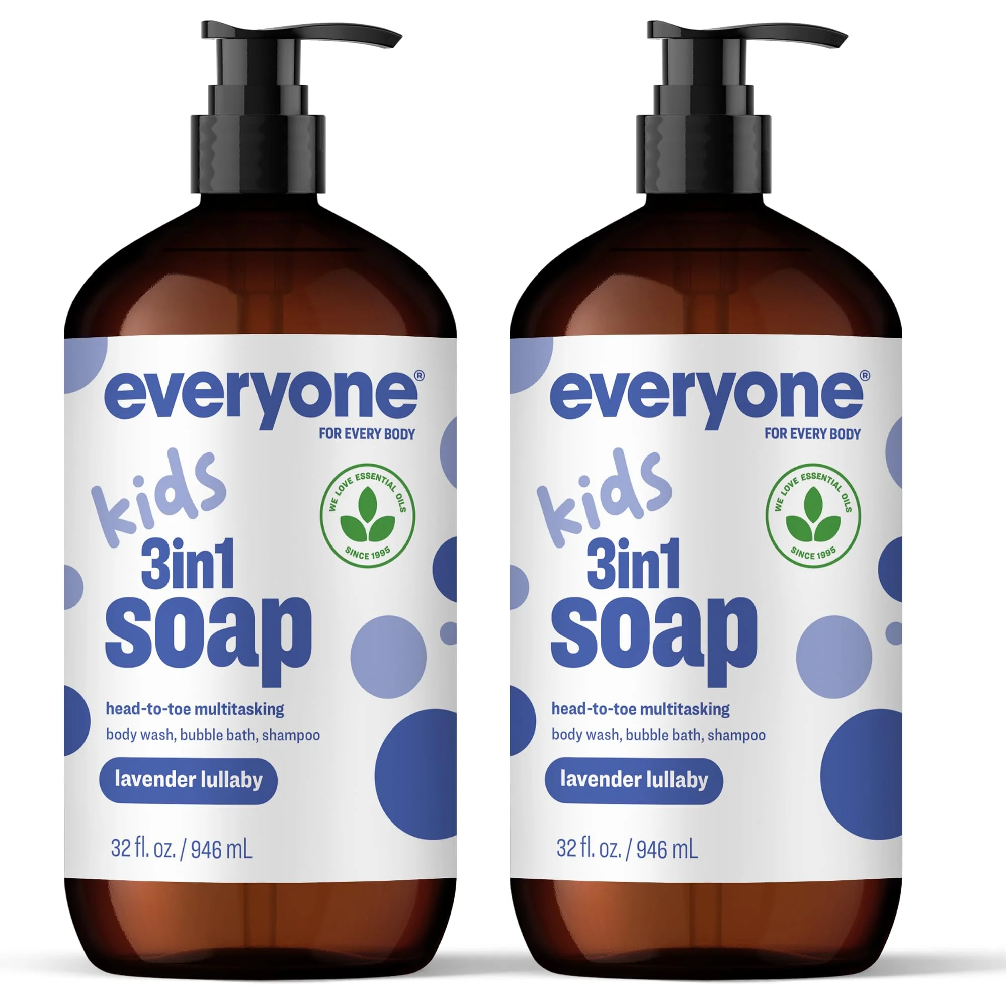 Sustainable Everyone 3-in-1 Kids Soap Body Wash Bubble Bath Shampoo 32 Ounce Pack of 2 Lavender Lullaby made with Essential Oils for Toddlers tweens Minimalist