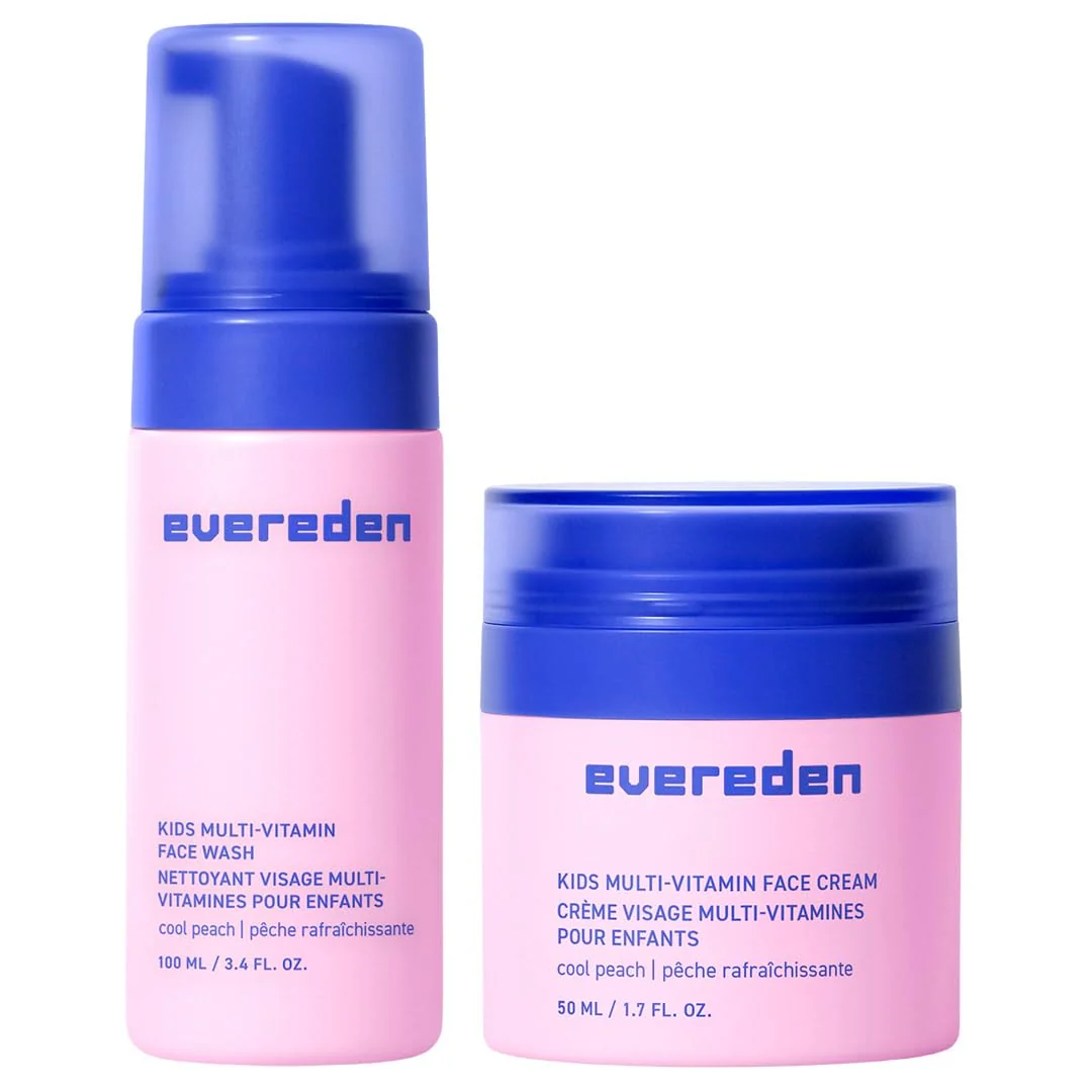 Expertly Made Evereden Kids Happy Face Duo Cool Peach - Multi-Vitamin Face Wash Face Cream Set - Clean Vegan Skin Care for Kids 3 - Moisturizing Nourishing Authentic
