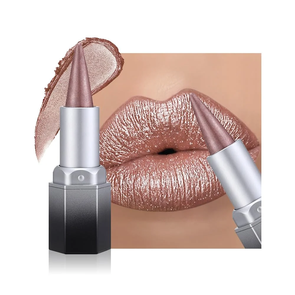Versatile evpct Shimmery Metallic Lip Liner and Lipstick Combo Cone Tip Lip Crayon for Women Long Lasting Waterproof Metal Shinny Hydrating Lipstick Makeup Traditional