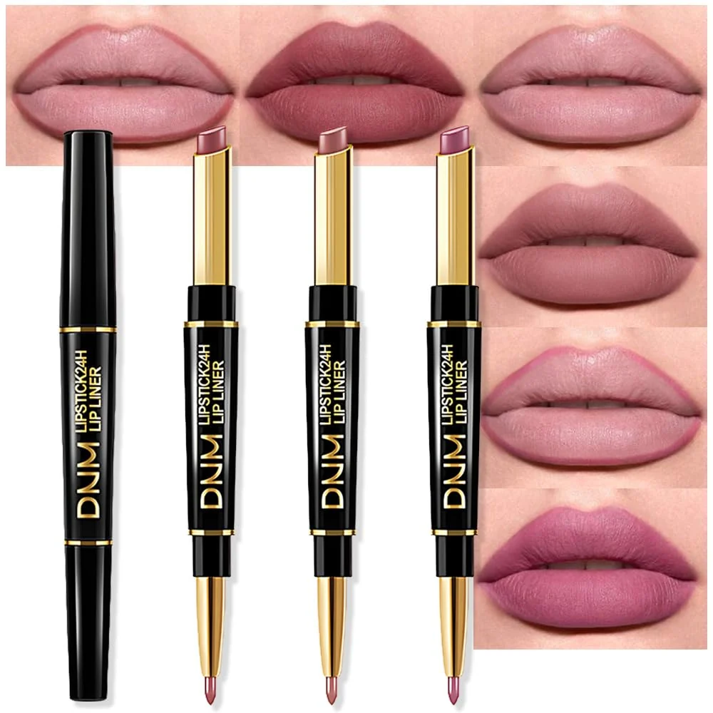 Innovative evpct 3Pcs Matte Lip Liner and Lipstick Combo Set Kit for Women Light Plum Rose Mauve Nude Beige Brown Neutral Lipstick 24 Hours Lips Pure