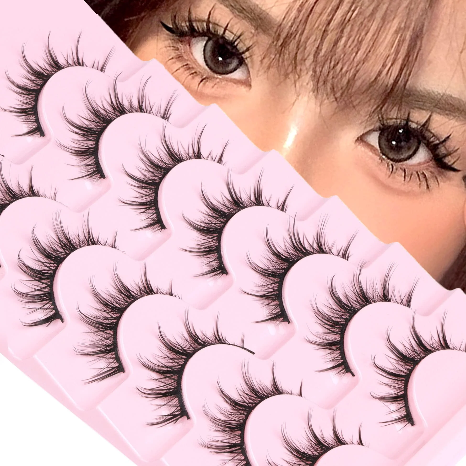 Consistent Manga Lashes Natural Look False Eyelashes Anime Lashes Mink Wispy Fluffy Spiky 3D Volume Eyelashes Pack Korean Japanese Asian Cosplay Fake Eyelashes User-Friendly