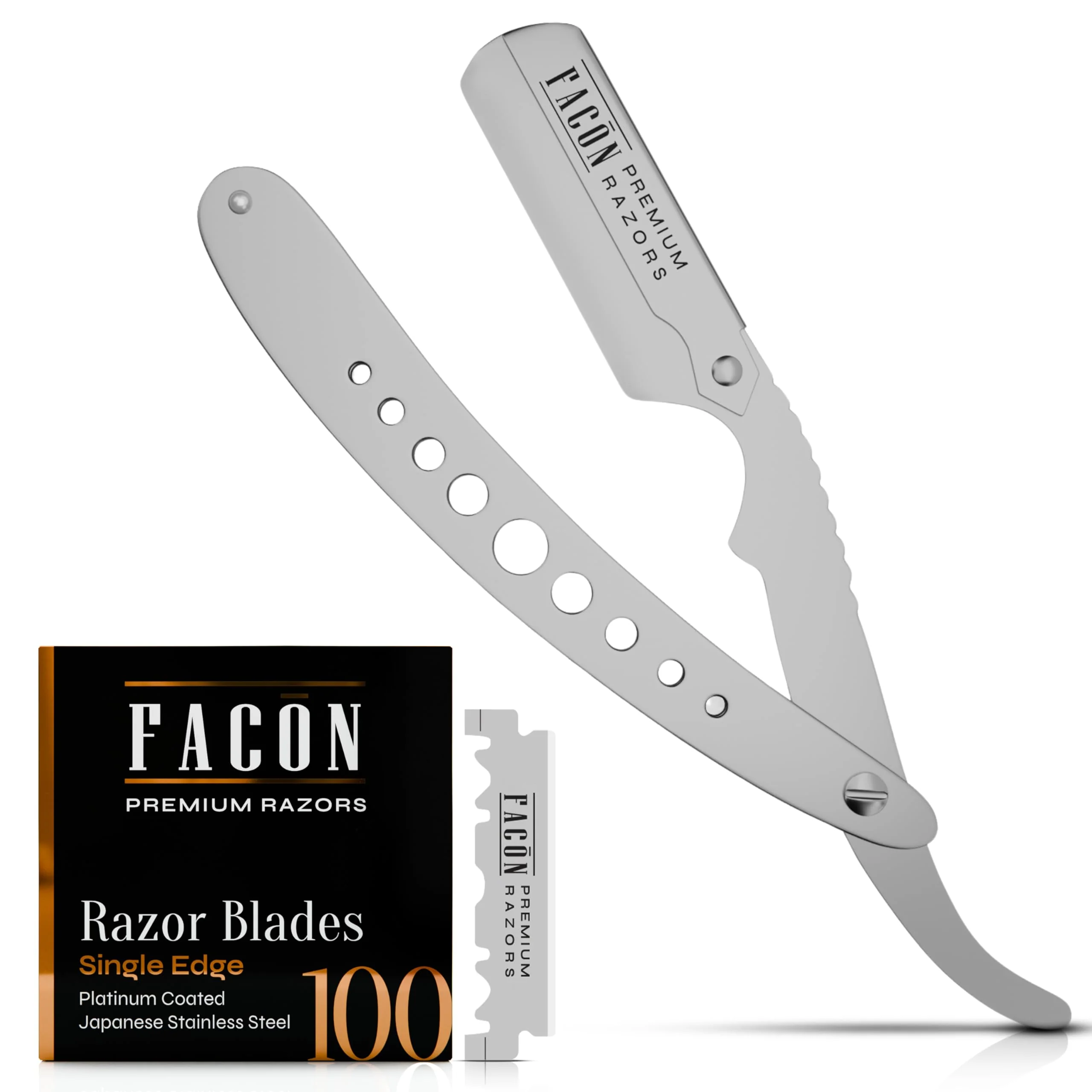 Innovative Facón Straight Razors for Men - Professional Barber Straight Edge Razor Kit with 100 Blades Classic Stainless Steel Barbero Shaver for a Smooth Relaxed