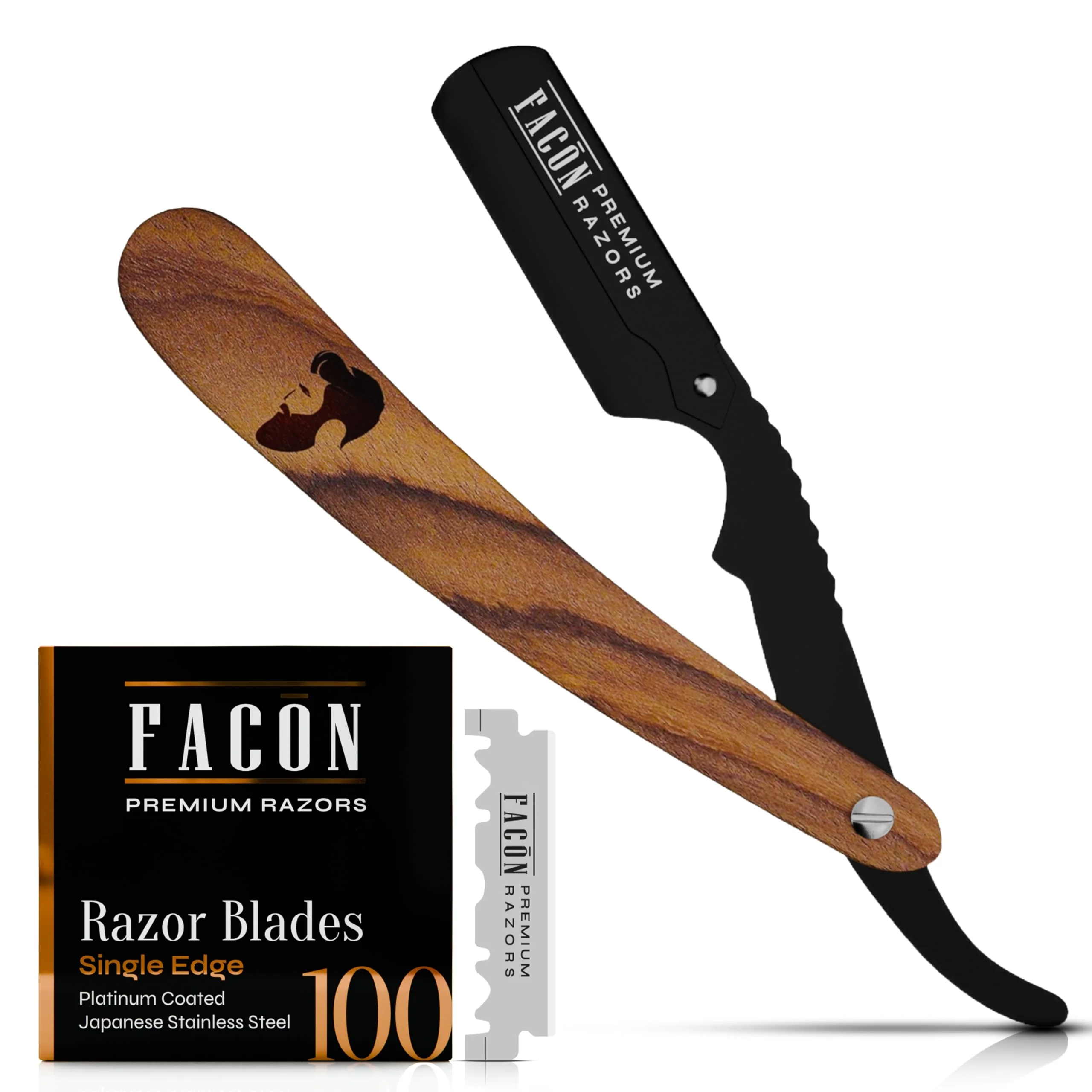 Elite Facón Straight Razors for Men - Professional Barber Straight Edge Razor Kit with 100 Blades Wooden Stainless Steel Barbero Shaver for a Smooth Practical
