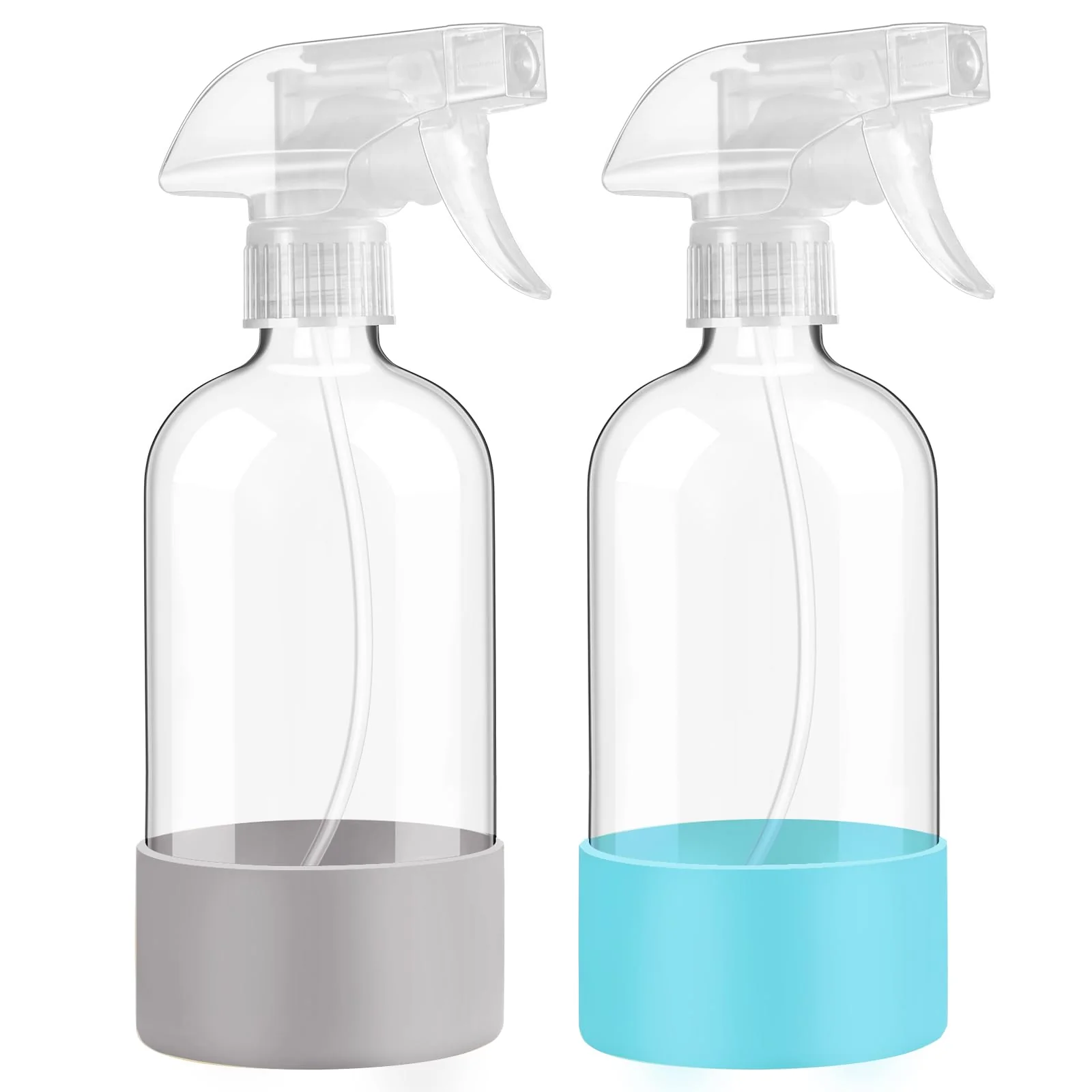 Convenient Glass Spray Bottles with Silicone Sleeve Protection 16 oz 2 Pack Empty Refillable Containers Reusable Spray Bottles with Adjustable Nozzle Artisan