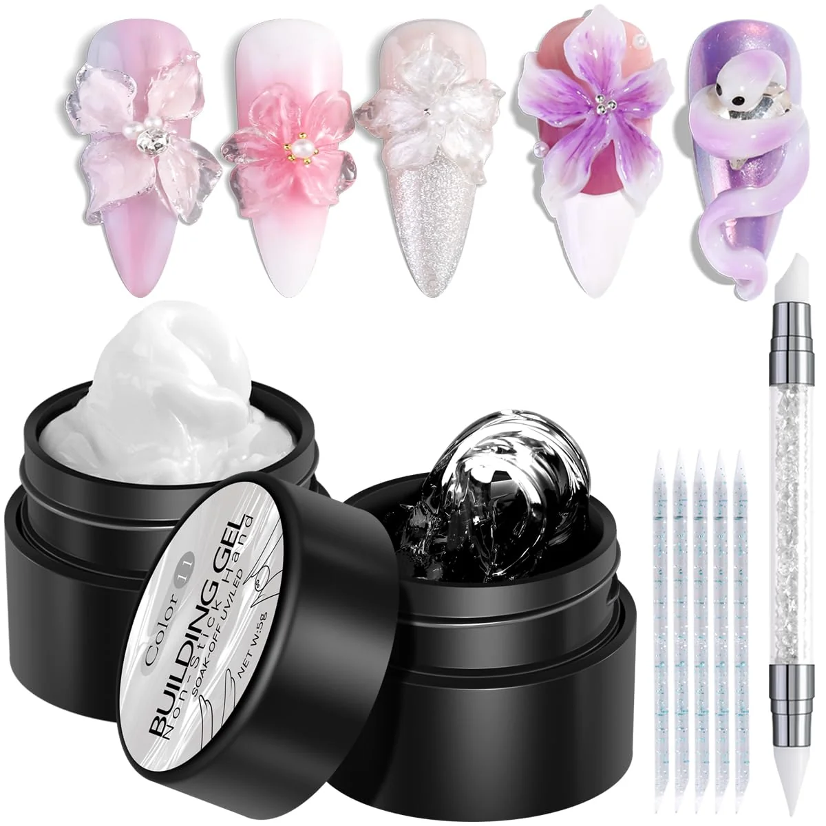 Refined Fcozpjk Solid Builder Gel Kit 2PCS Clear and White 3D Sculpting Gel Non-Sticky Hand Carving Gels with Silicone Pen Hard Gels for Nails Molding 3D Verified
