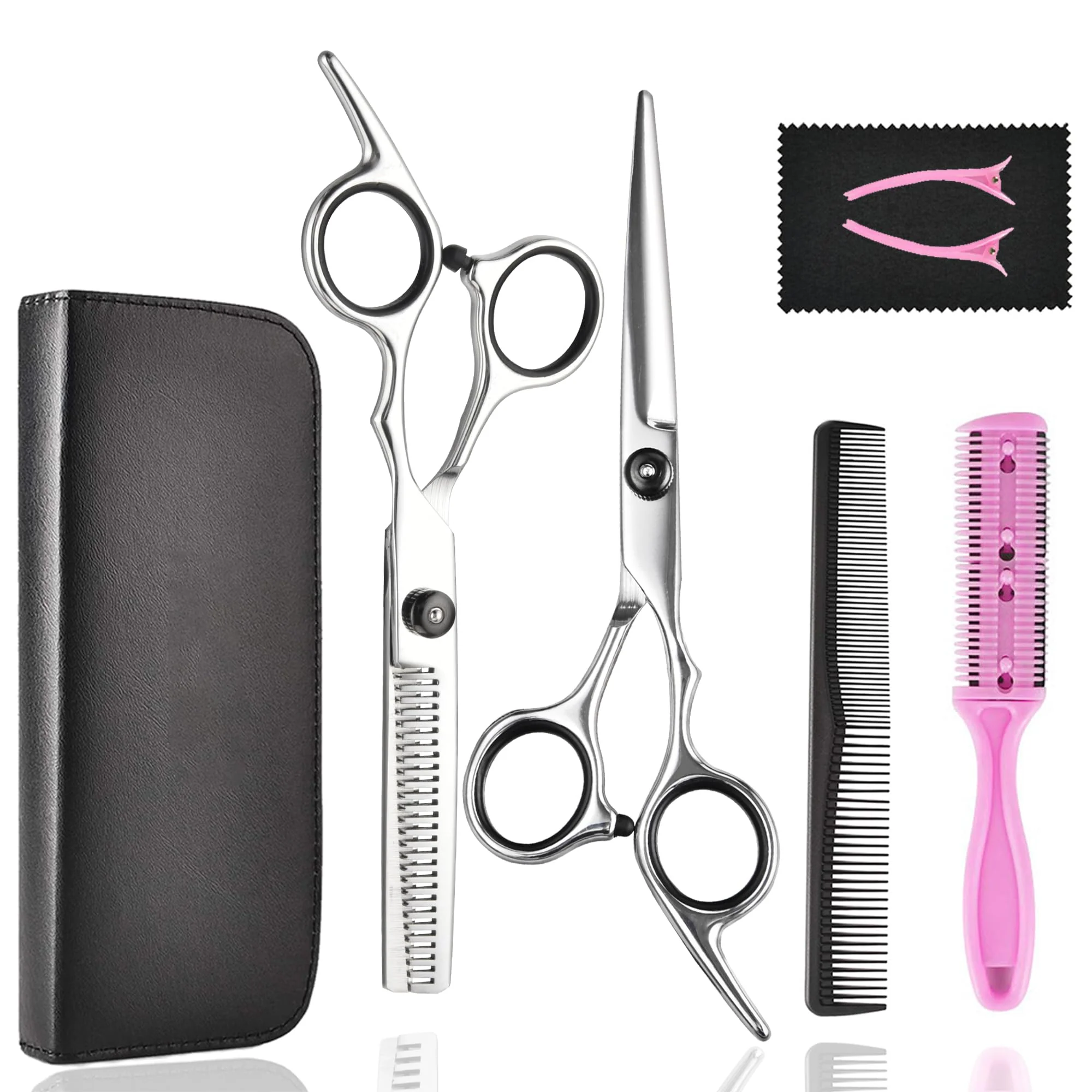 High-Grade Hair Cutting Scissors Thinning Shears- Fcysy Professional Barber Sharp Hair Scissors Hairdressing Shears Kit with Haircut Accessories in Leather Case Durable