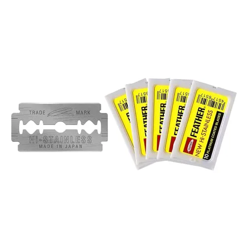 Elite Feather Double Edge Safety Razor Blades - 50 Count - Platinum Coated Hi-Stainless Steel Razor Blades - Fits Most Safety Razors - Super Sharp Exceptional