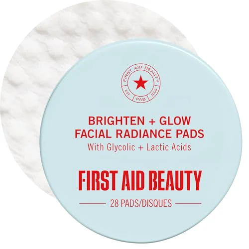 Elite First Aid Beauty Brighten Glow Facial Radiance Pads with Glycolic Lactic Acids - Daily Facial Treatment Pads - Tones Brightens while Minimizing Modern
