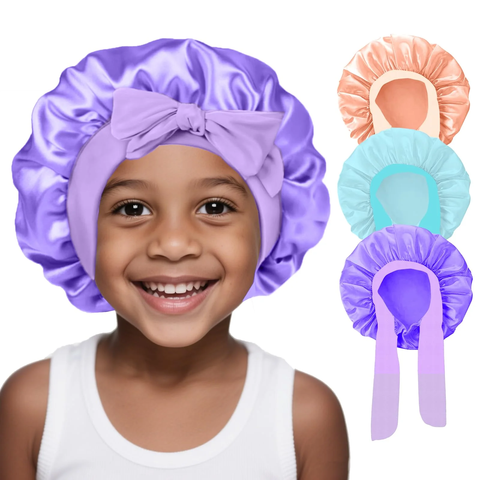 Dependable 3Pcs Kids Silk Satin Bonnet for Sleeping - Baby Hair Sleep Bonnet Kids Bonnets for Girls Toddler Child with Wide Elastic Tie Band Night Cap Hats Green