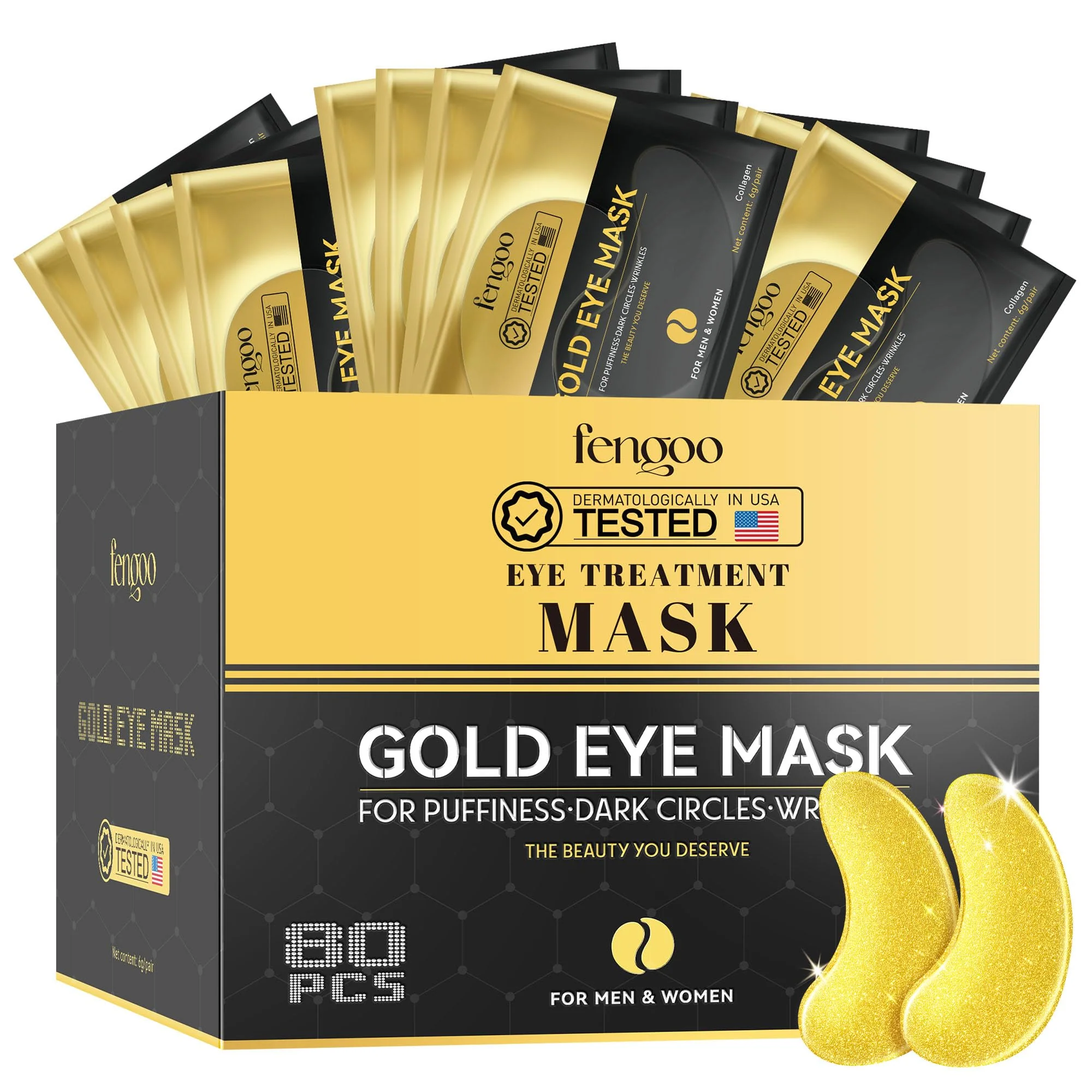 High-Quality FENGOO 80 PCS 24K Gold Collagen Under Eye Patches Smile Line Patches Natural