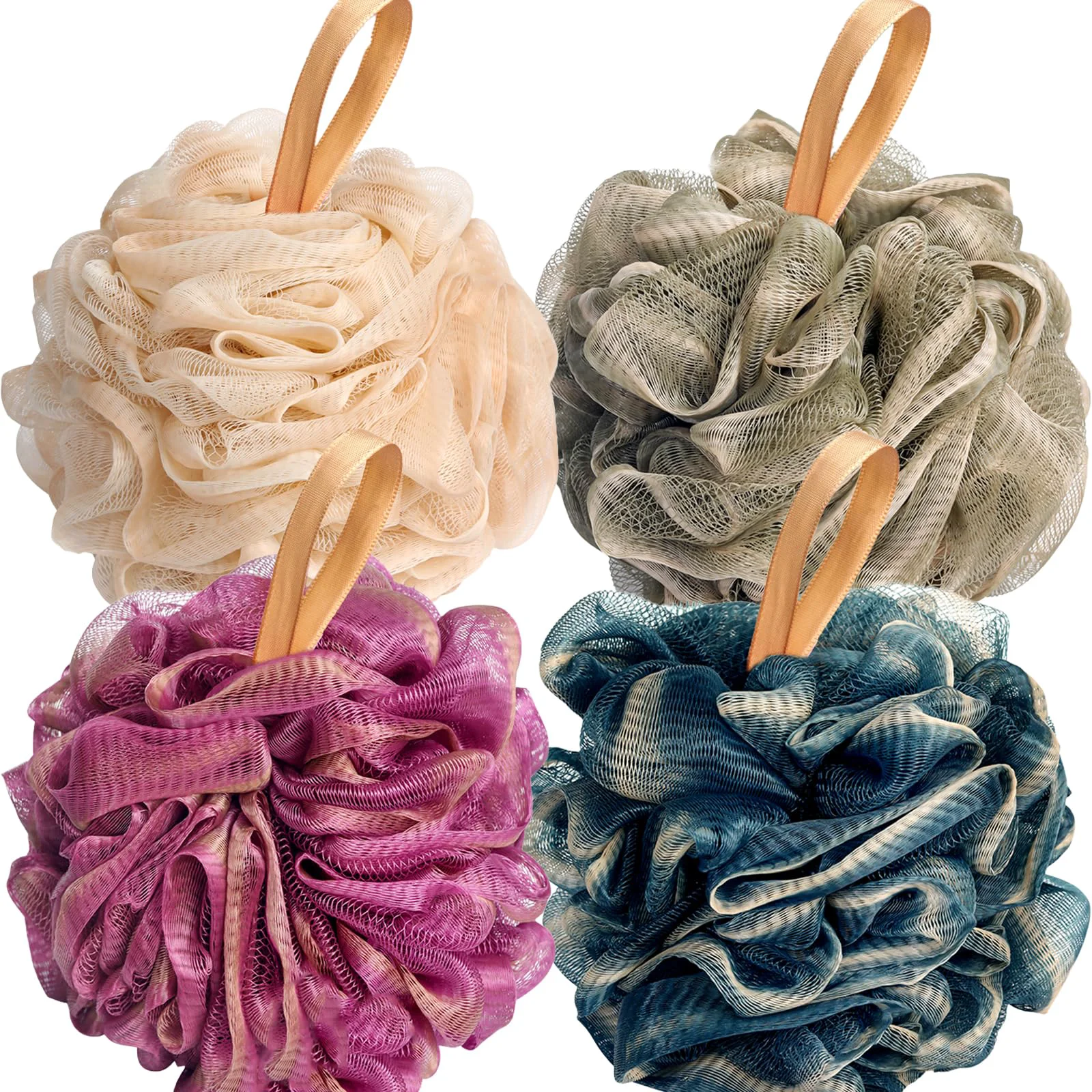High-Quality Fishent Loofahs Bath Sponge 4 Pack 70g Soft Mesh Pouf Shower Puffs Loofa Exfoliating Body Scrubber Ball for Men and Women Crafted