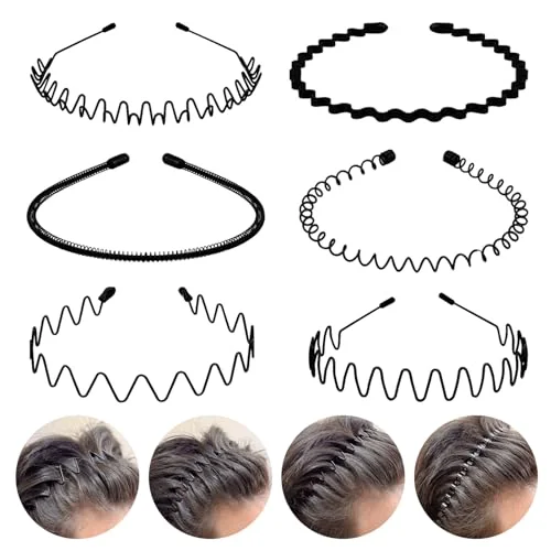 Optimized fenshine 6PCS Metal Hair Bands Spring Wavy Hoop Unisex Black Headband Slicked Back Non Slip Sports Hairband for Women Men… Expertly Made