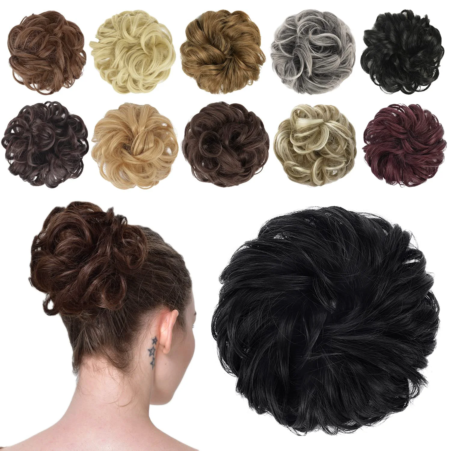 Smooth FESHFEN Messy Bun Hair Piece - Wavy Synthetic Chignon Scrunchies for Instant Volume Elastic Ponytail Bun Hair Extensions Thick Hairpieces for Women Top-Quality