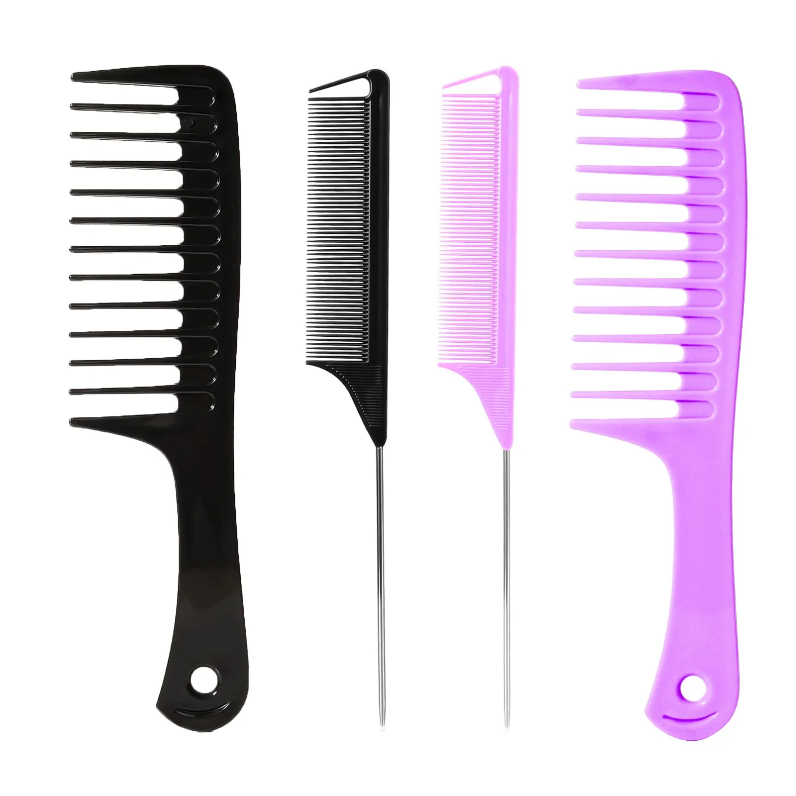 Selected Fgail 4PCS Wide Tooth Rat Tail Hair Combs Set for Men Women Black Purple Crafted