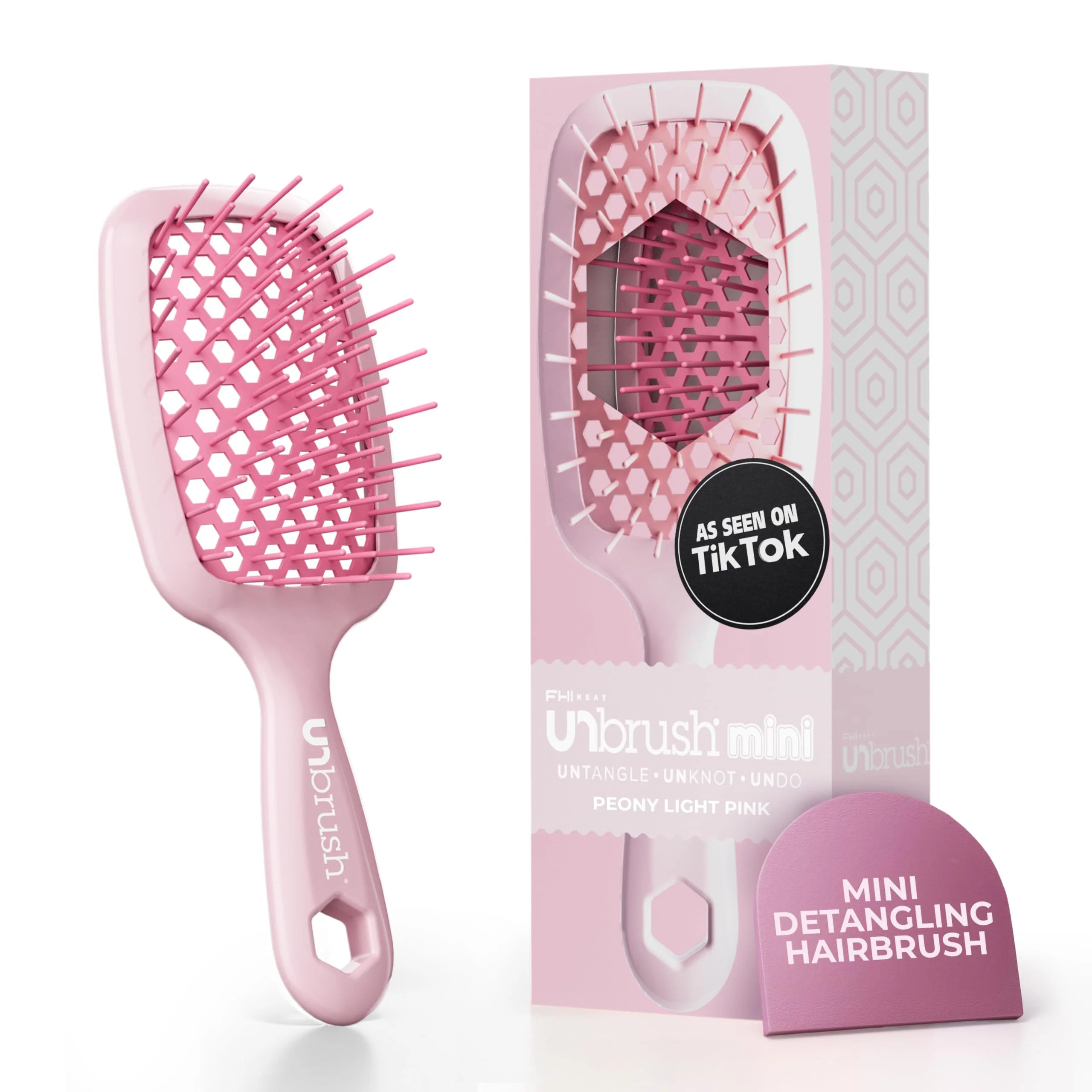 Healthy FHI Heat UNbrush Mini Detangler Brush for Pain- Brushing on All Wet or Dry Hair Types - Durable Duoflex Anti-Static Bristles Lightweight Handle Certified
