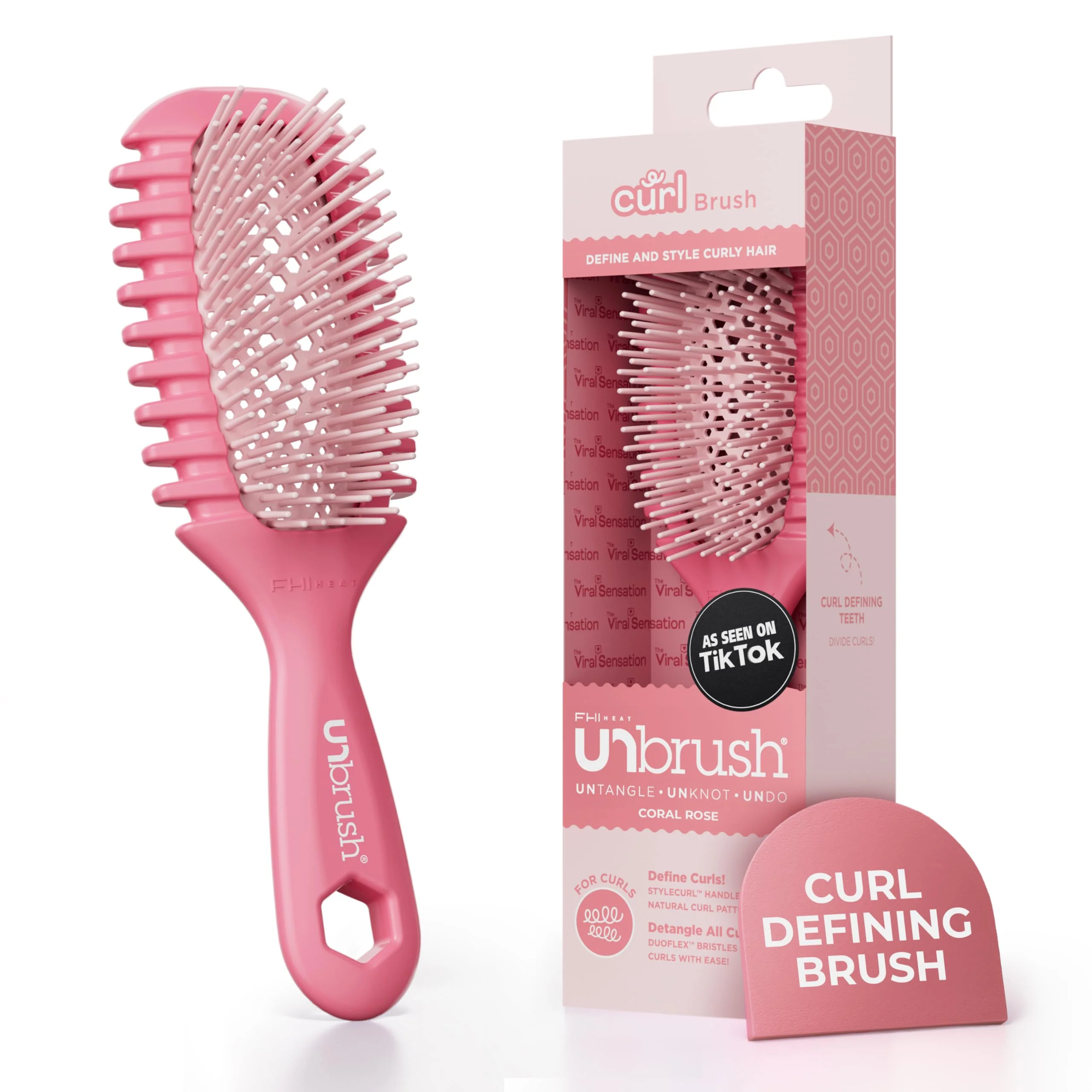 Powerful FHI Heat UNbrush Curl Defining Brush - Wavy Coily and Curly Hair Brush with DuoFlex Bristles StyleCurl Handle - for Gentle Detangling Faster Soft