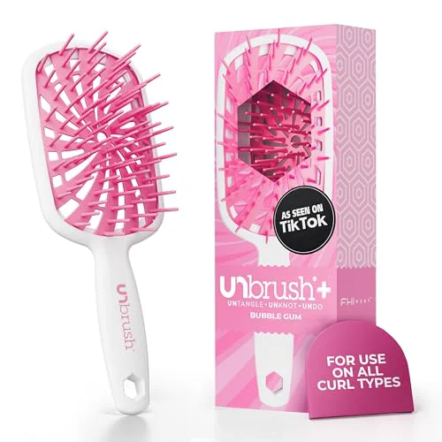 Organic FHI Heat UNbrush Plus - Curly Hair Brush for Gentle Effective Detangling on Wet or Dry Fragile Hair Types - Detangler Brush w 84 UltraFlex Environmentally Friendly