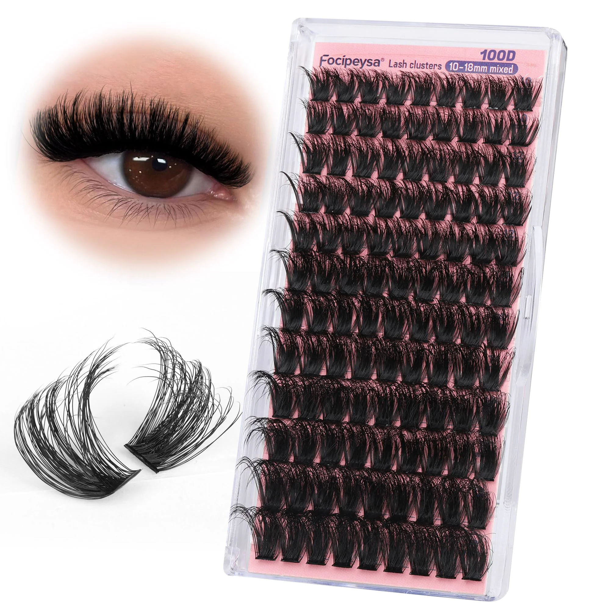 Powerful Focipeysa Fluffy Lash Clusters 100D Eyelash Clusters 10-18mm Fluffy Volume Individual Lashes D Curl Cluster Eyelash Extensions DIY Lash Extension Optimized