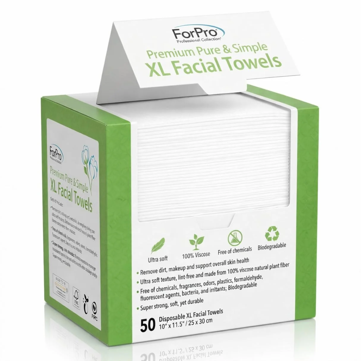 Organic ForPro Disposable Face Towels for Sensitive Skin XL Dry Wipes Makeup Remover Ultra Soft Lint- Viscose Face Cloths Chemical- Biodegradable Expertly Made