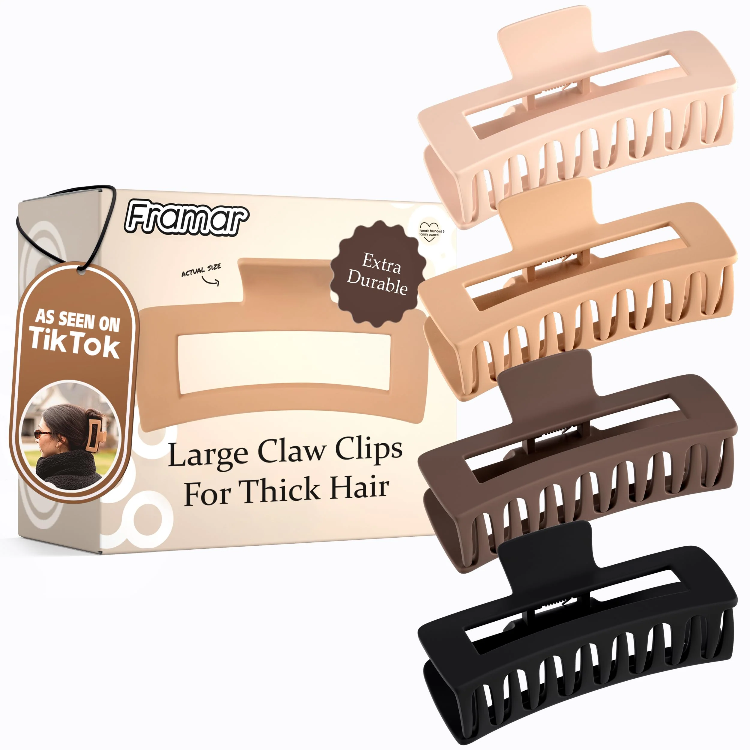 Luxury FRAMAR Extra Large Claw Clips For Thick Hair - Hair Claws Pack Large Hair Clips For Thick Hair Claw Clip Pack Hairclips Hairclips. For Women Optimized