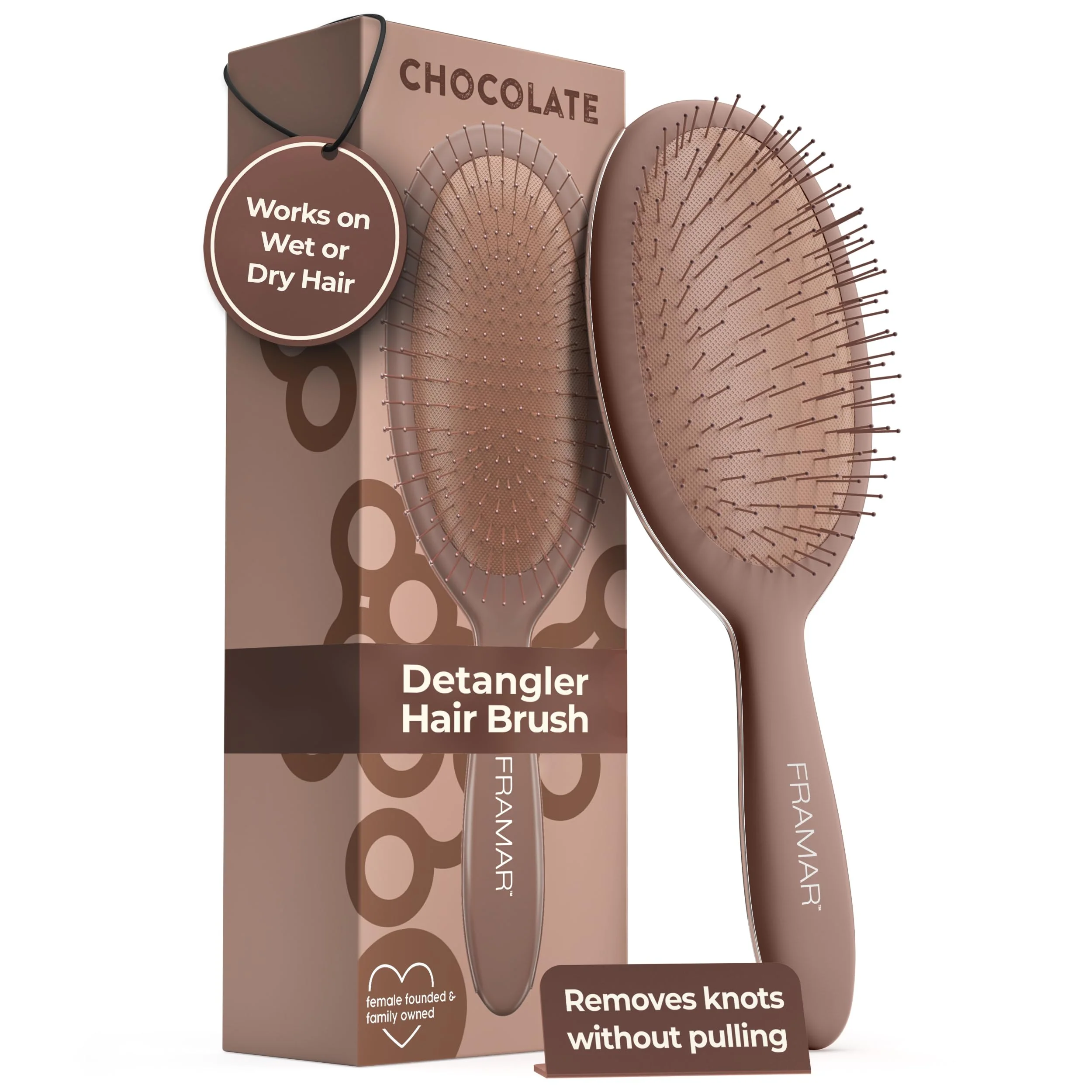 Powerful FRAMAR Chocolate Hair Brush Detangler - Wet Hair Brushes For Women Womens Hair Brush Hair Accessories Hairbrush For Women Cepillos Para Cabello Elegant