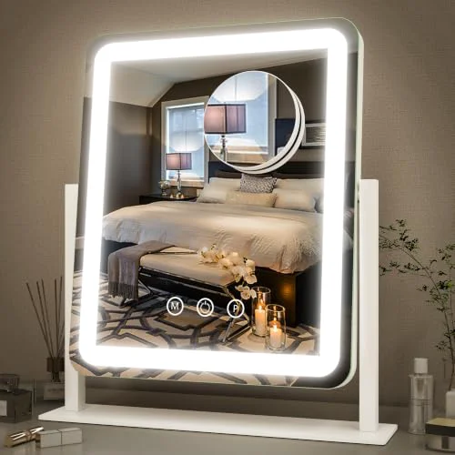 Safe FENNIO Vanity Mirror with Lights - 15 x12.6 LED Lighted Makeup Mirror Large Makeup Mirror with Lights Touch Screen with 3-Color Lighting Dimmable Long-Lasting