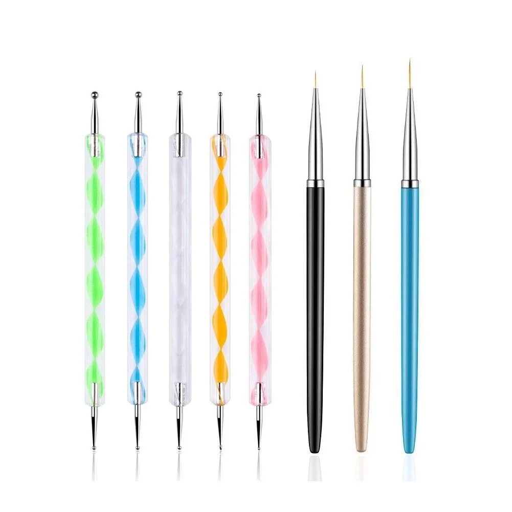 Professional 5PCS Dotting Pens with 3 PCS Nail Painting Brushes Nail Art Design Tools Prestigious