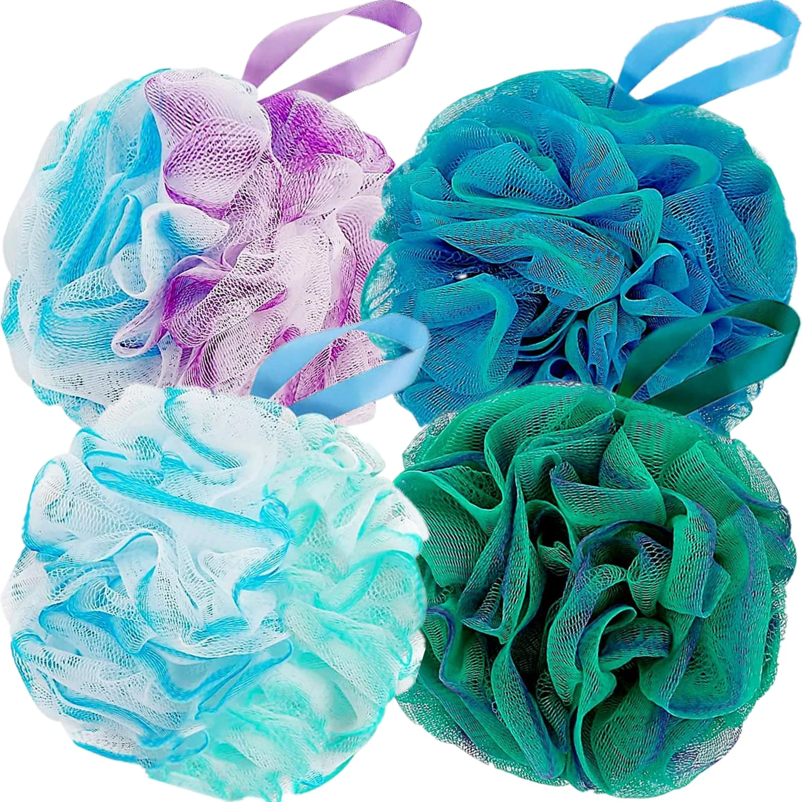 Secure Fu Store Loofah Sponge Shower Loofahs 60g Bath Sponges Mesh Balls 4 Colors for Body Scrubber Exfoliator Wash Back Scrubbers Bathroom Men Women - 4 Safe