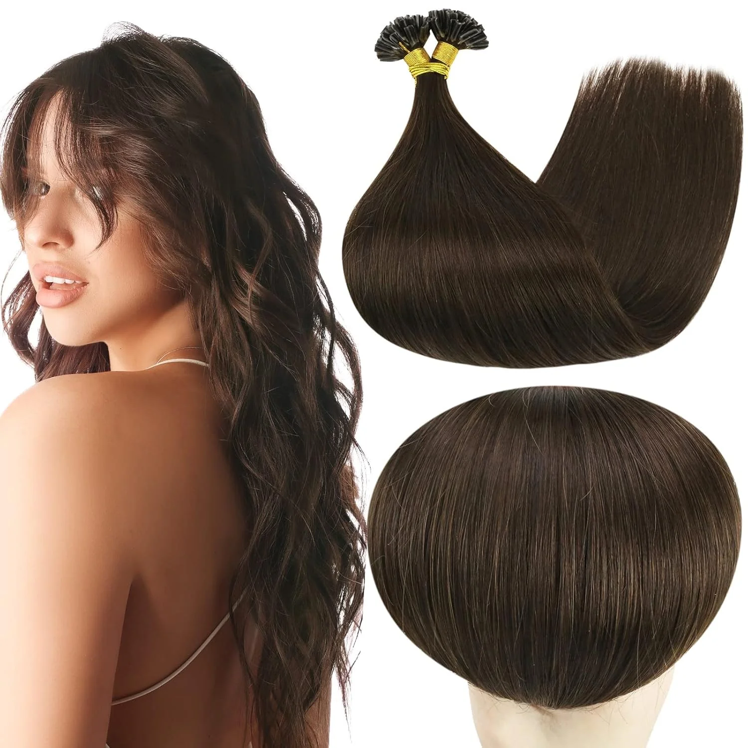 Sustainable Full Shine U Tip Hair Extensions Human Hair 16 Inch 50g Color 2 Dark Brown Pre Bonded Fusion Extensions Remy Hair Add Length for Short Hair Easy-to-Use