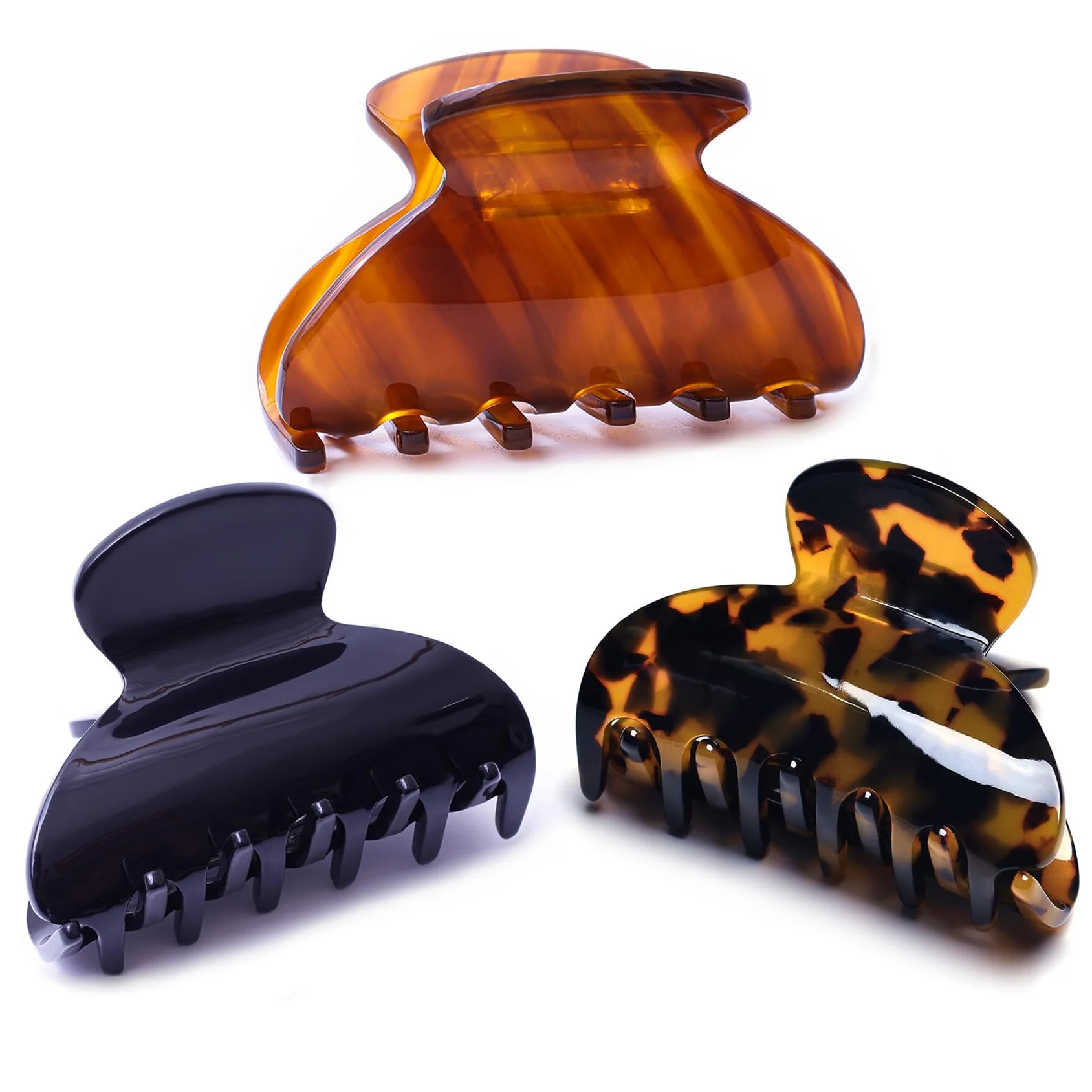 Fine Crafted Womens Hair Clips Medium Claw Clips Tortoise Hair Jaw Clips Celluloid Hair Claw Clamps Acetate Hair Clip 3 Pack Tortoise Shell Black Brown Advanced