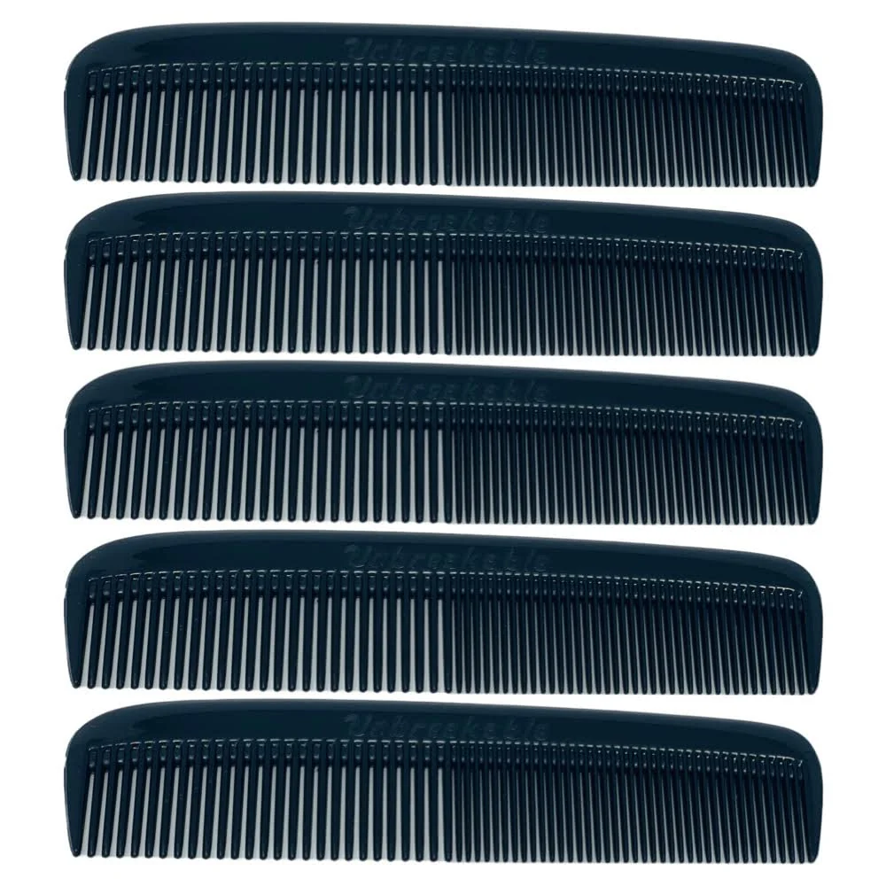 Excellent GENTS 5 Pack Pocket Comb Black Unbreakable Round Teeth Course Fine Pocket Beard Mustache Combs for Men's Hair Sideburns Travel-Friendly Sustainable