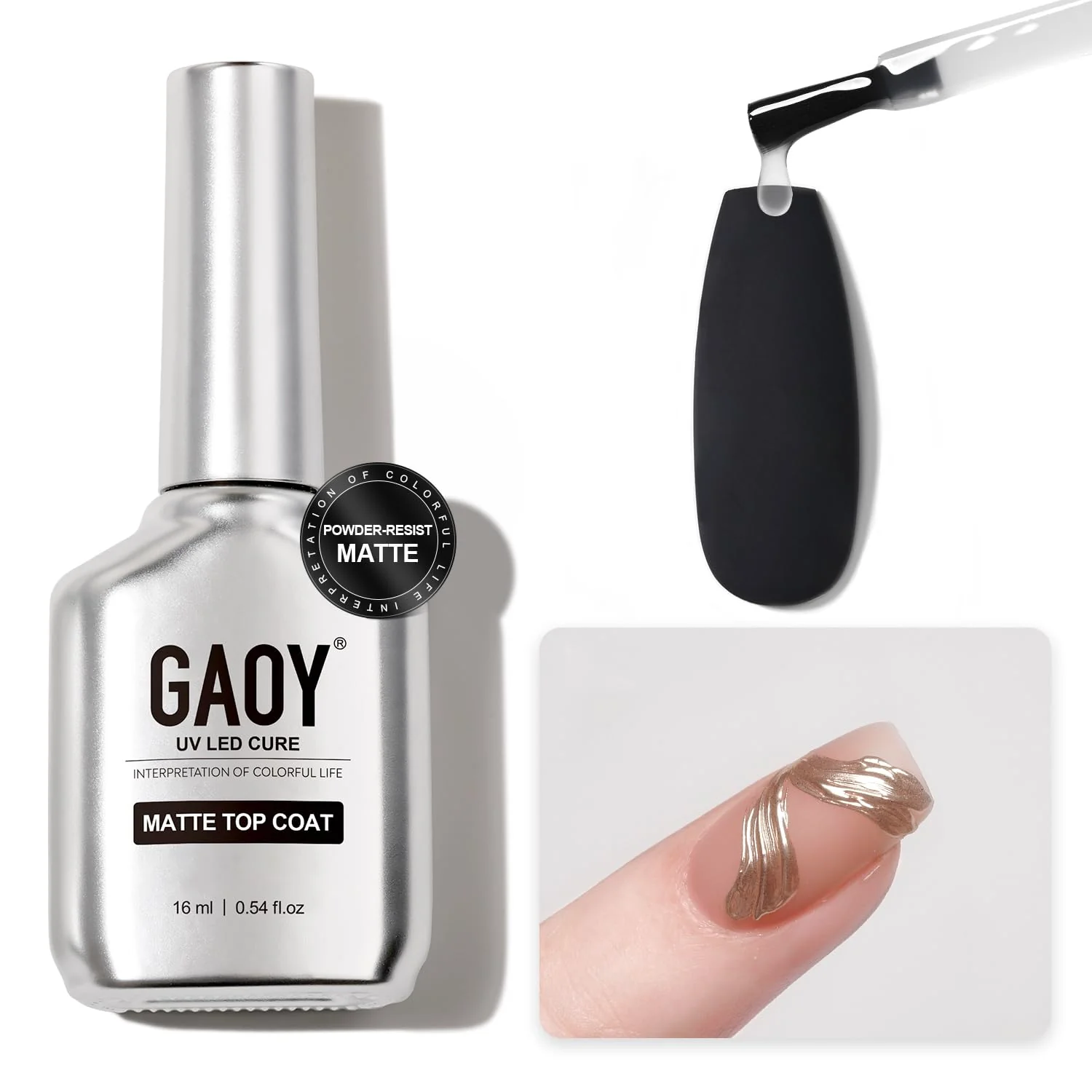 First-Class GAOY Matte Gel Top Coat 16ml Powder-Resist Matte Finish for Detail Chrome Powder Painting Long Lasting UV Gel Nail Art DIY Official