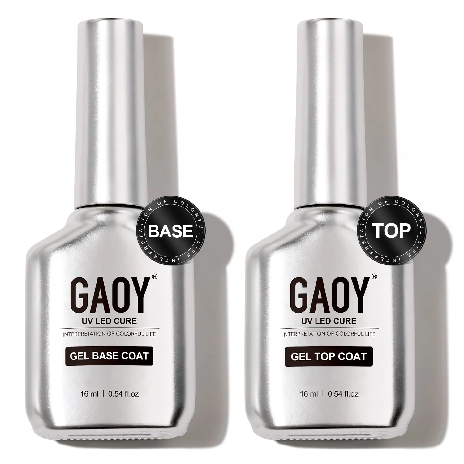 Advanced GAOY 16ml 2 Pcs Glassy Gel Top Coat and Base Coat Set No Wipe Foundation Combination for UV Light Cure Nail Polish Convenient