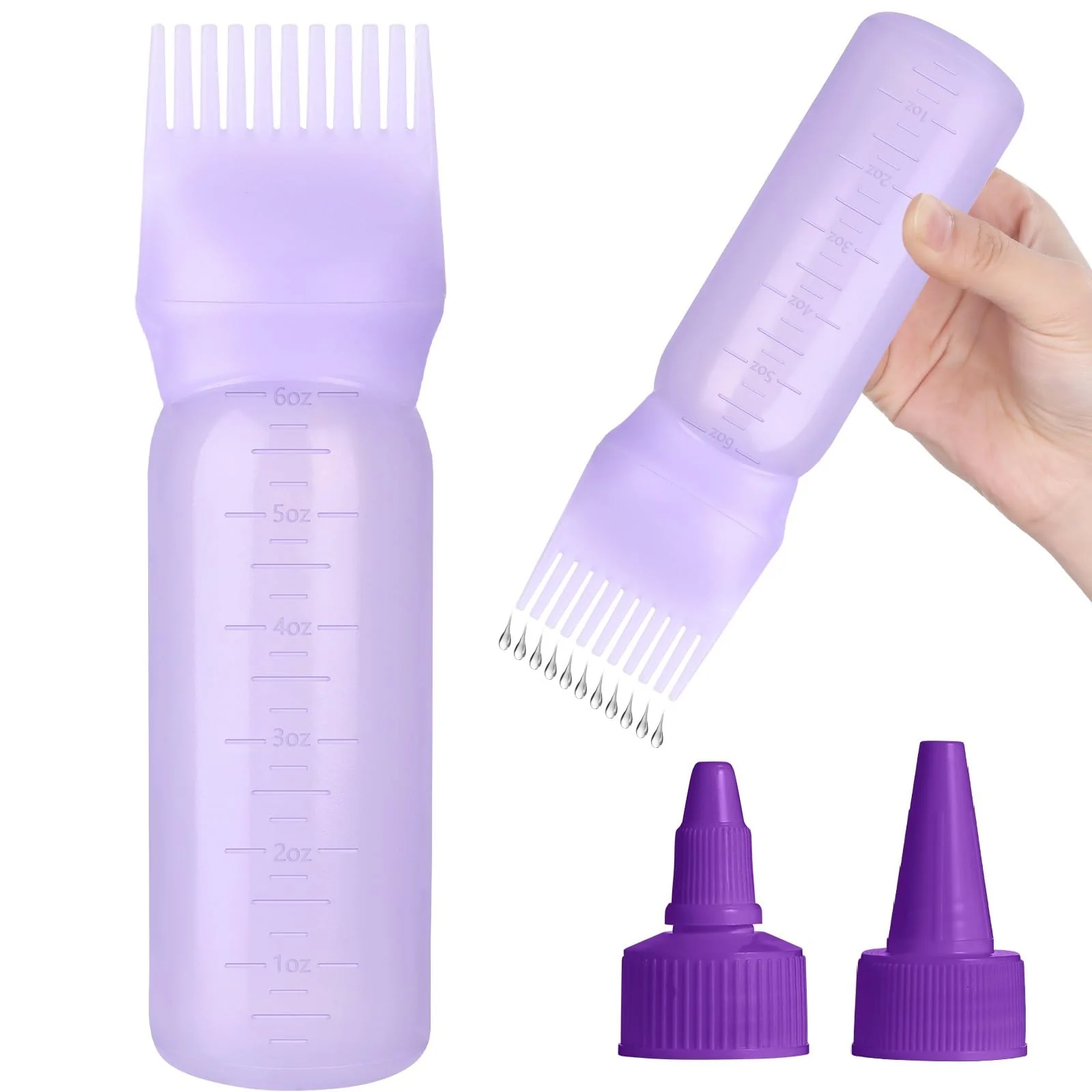 Natural FXSPLCZ Root Comb Applicator Bottle Oil Applicator for Hair Dye Hair Oiling Bottle with 2 Types Caps and Graduated Scale 6 Ounce Purple Official