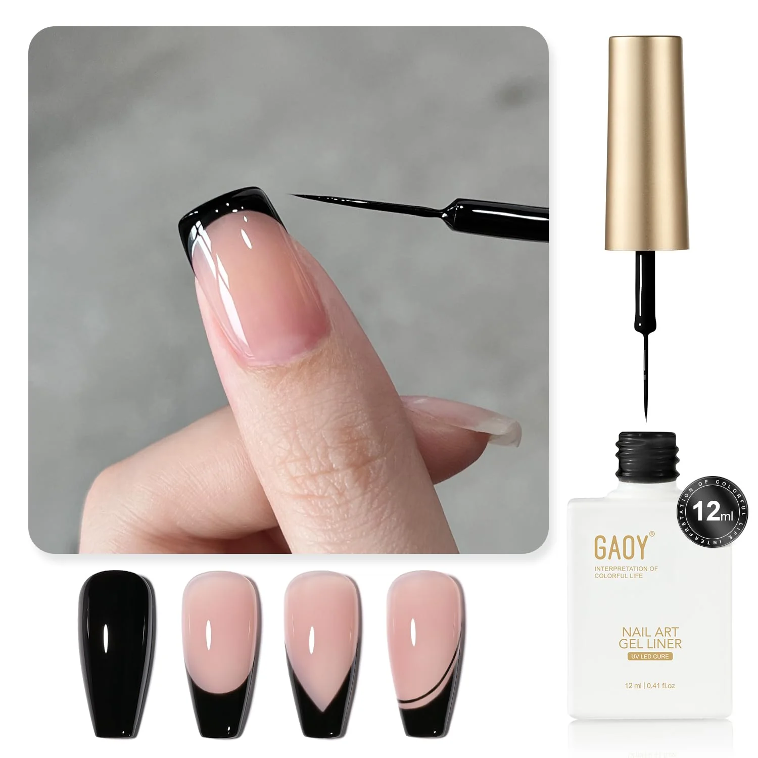 Unique GAOY Black Swirl Gel Nail Polish Art Liner 12ml Classic Color Nail Paint Design with Thin Brush UV Light Cure for DIY French Manicure at Home Sustainable