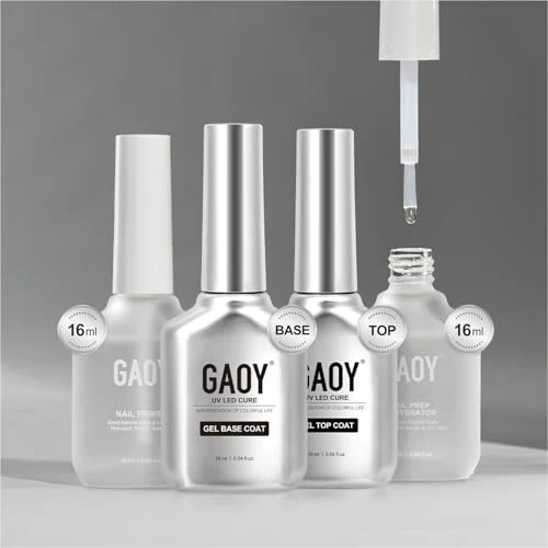 Lightweight GAOY 16ml Nail Dehydrator and Primer with Gel Top and Base Coat 4 Pcs Acid- Natural Nail Prep Dehydrate Bond Primer Professional Set for Gel Soft