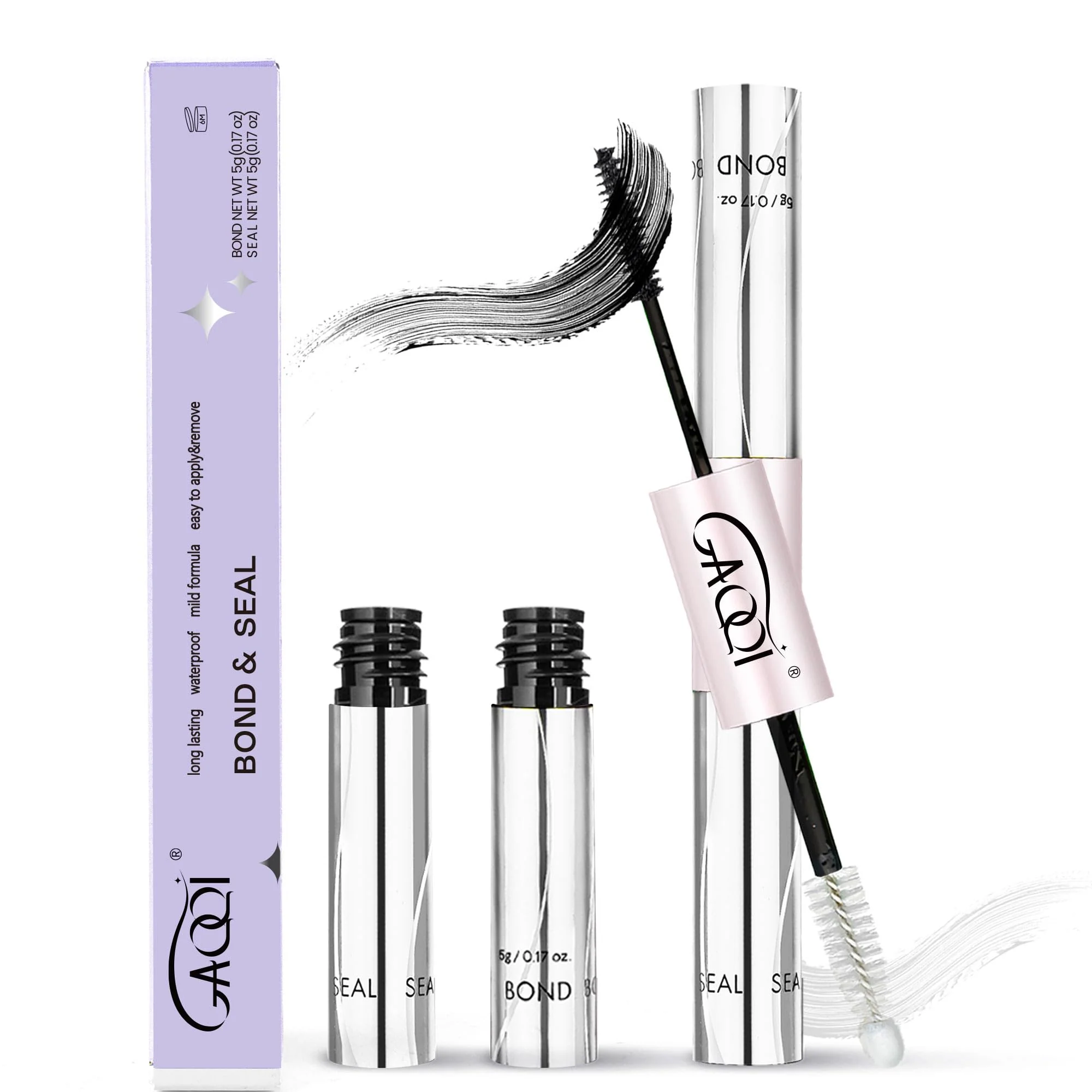 Fine GAQQI Lash Cluster Glue Lash Bond and Seal Waterproof Bond Seal Eyelash Glue for Clusters Eyelash Adhesive Black Long-Lasting 72H Eco-Friendly