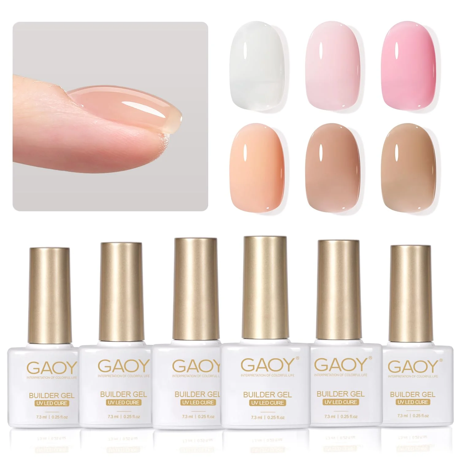 Green GAOY 6 Colors Builder Gel Set for Nails Milky White Pink Nude Sheer Jelly Nail Strengthener Soak Off Nail Extension Hard Gel Yummy Jelly Base Coat Certified