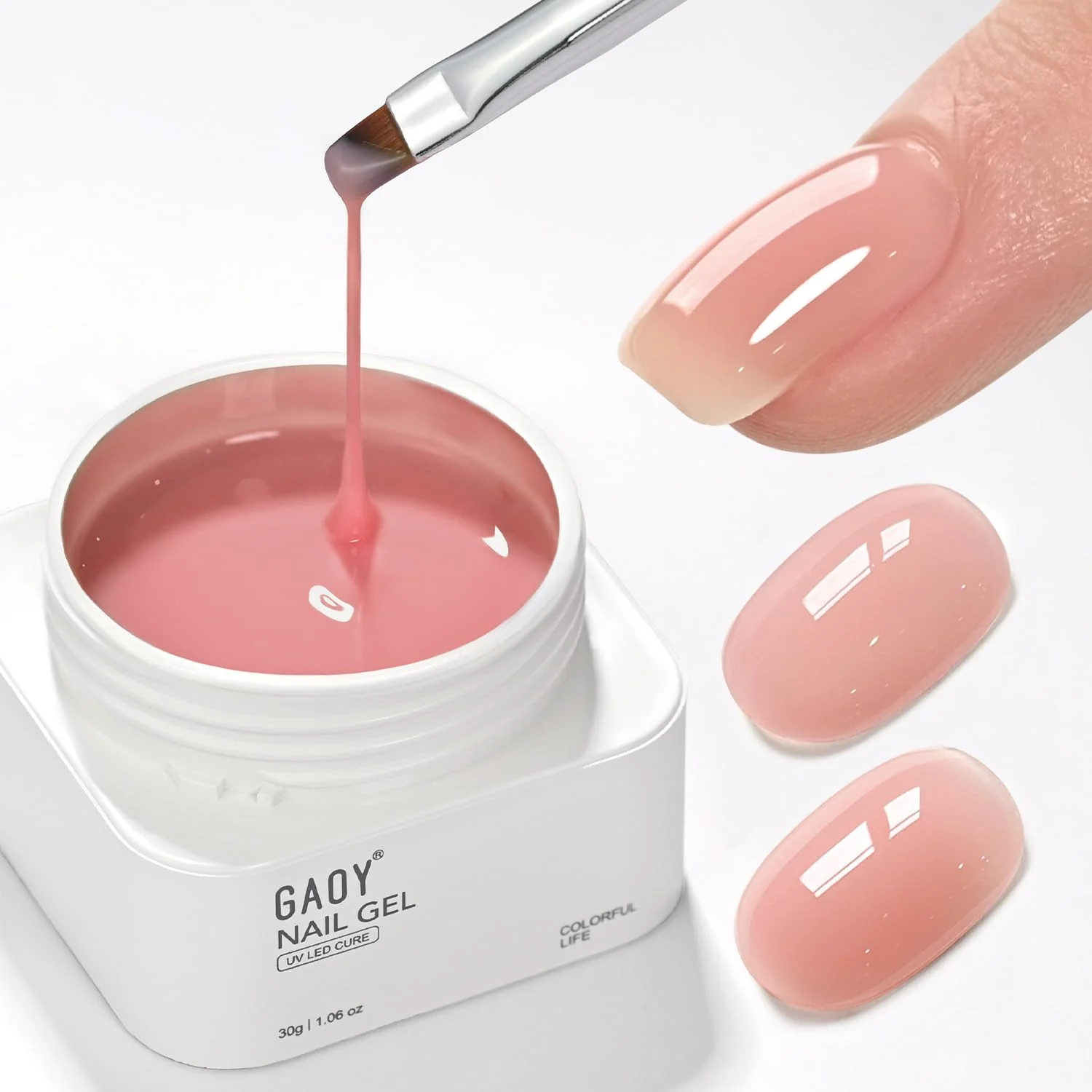 Top-Quality GAOY Colored Builder Base 30g with a Brush 4-in-1 Long Lasting Nail Builder Gel Nude Pink Natural Jelly Soak Off UV Light Cure Nail Strengthening Fine Crafted